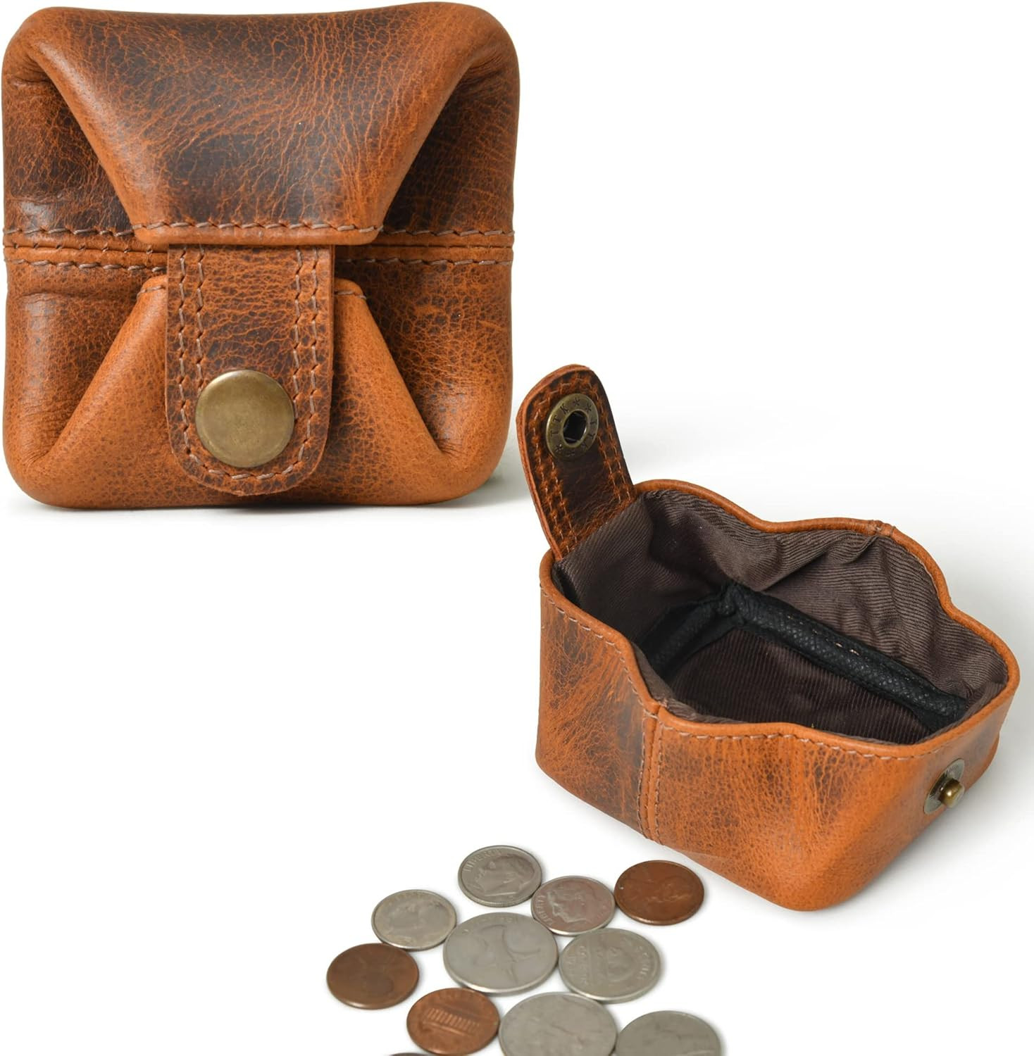 Full Grain Vintage Brown Leather Mini Coin Pocket | Leather Coin Pouch |Change H