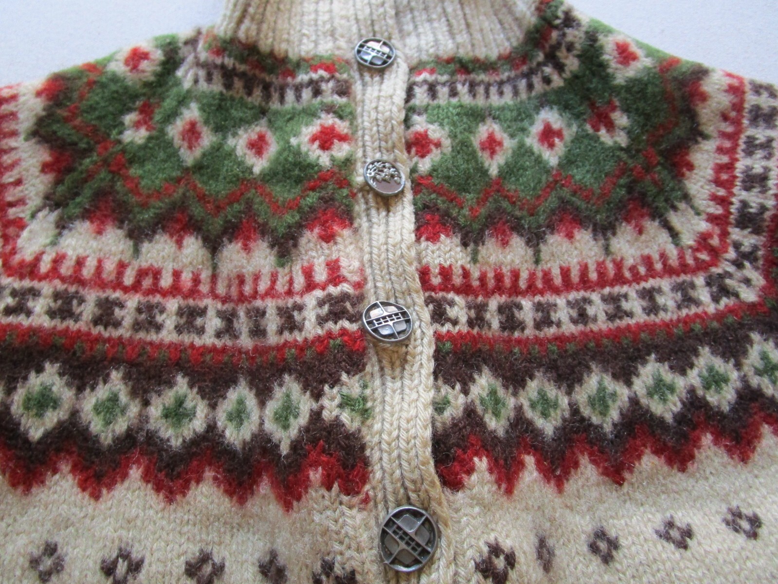 Vintage Hand Knit Norwegian Nordic Wool Sweater Browns Rust Forest Green Tan SM