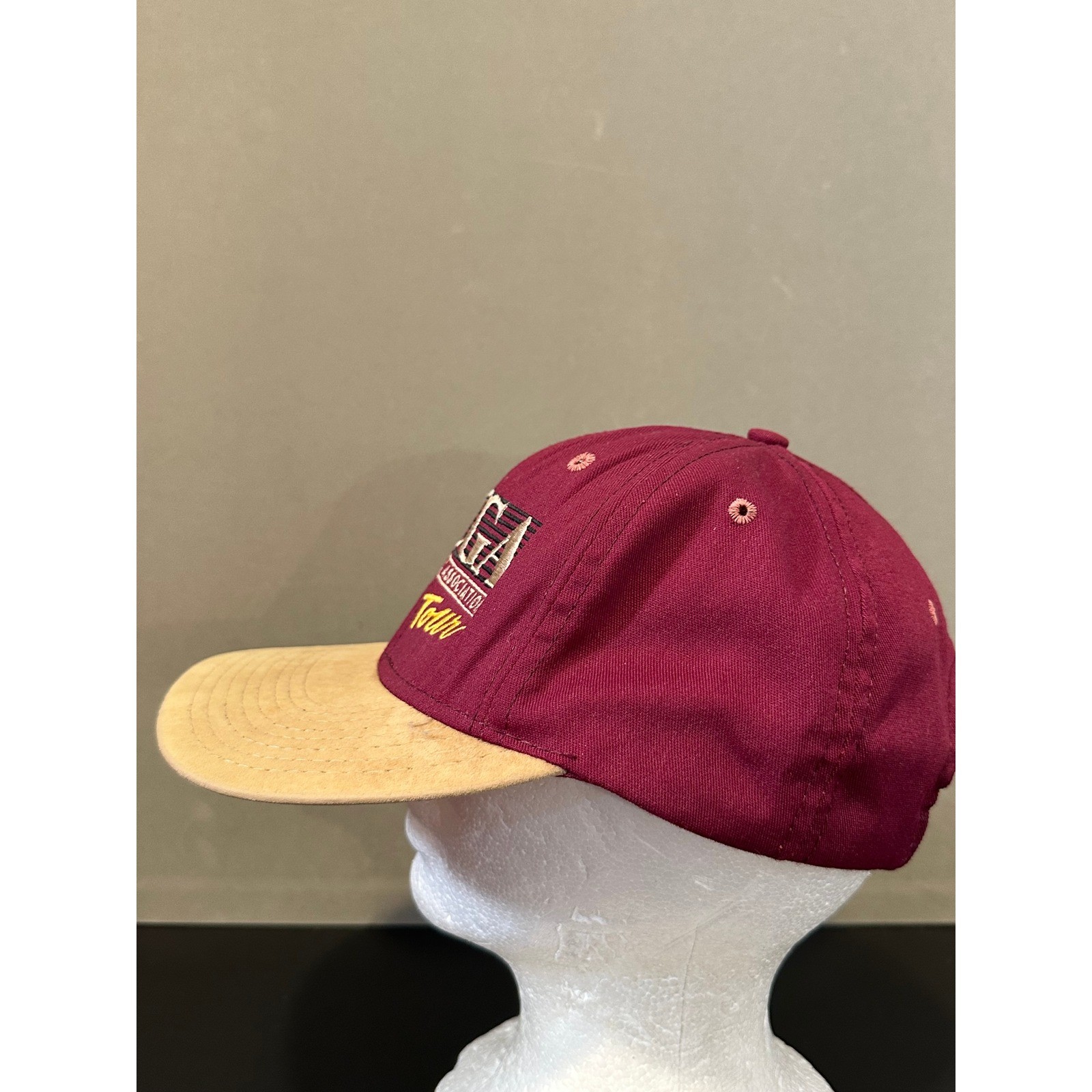 Vintage CGA Celebrity Golf Association Tour Hat Burgundy Tan Strapback USA Made
