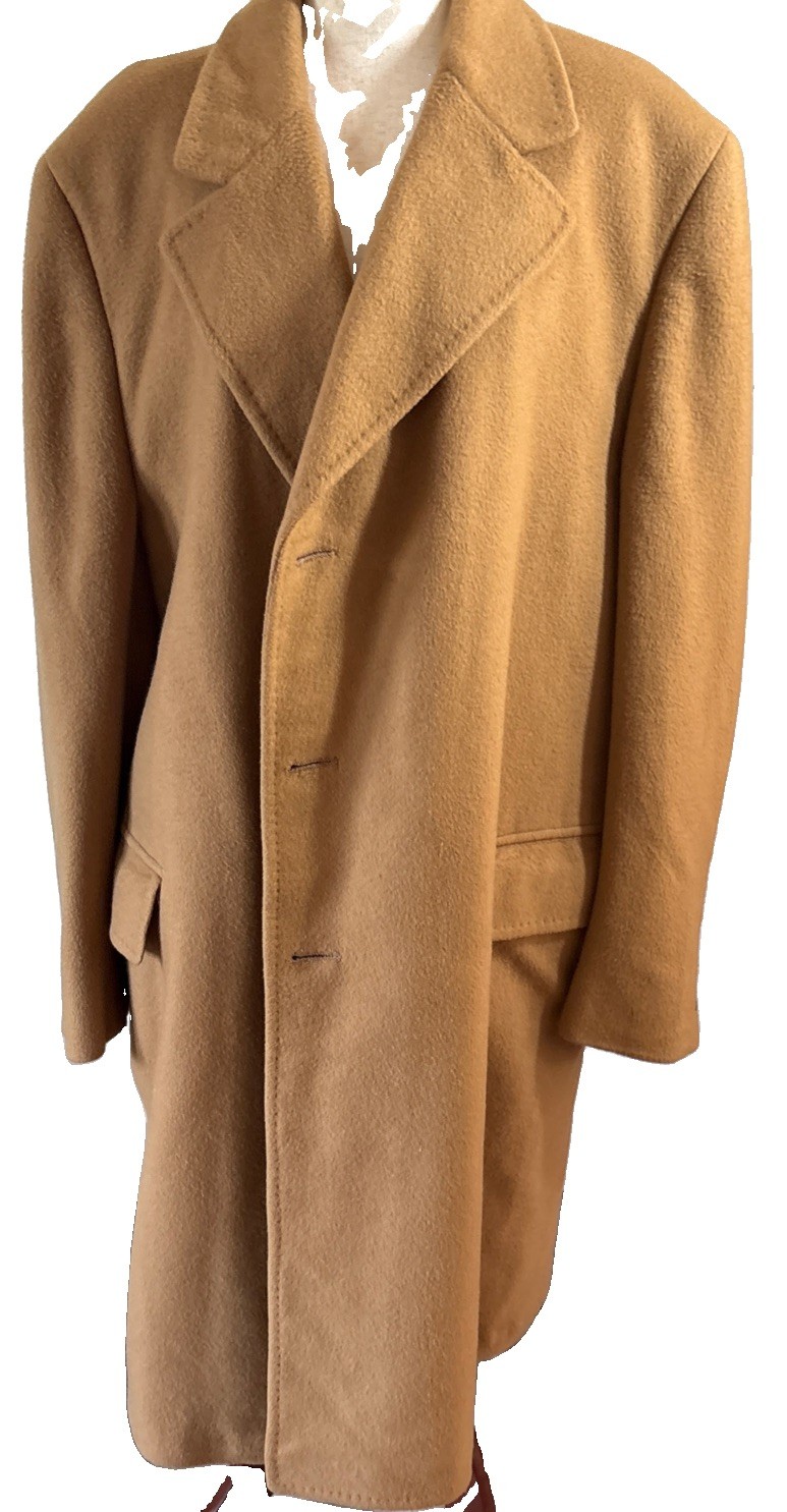 Vintage Hughes 100% Mongolian Cashmere Camel Overcoat Men’s Size 52