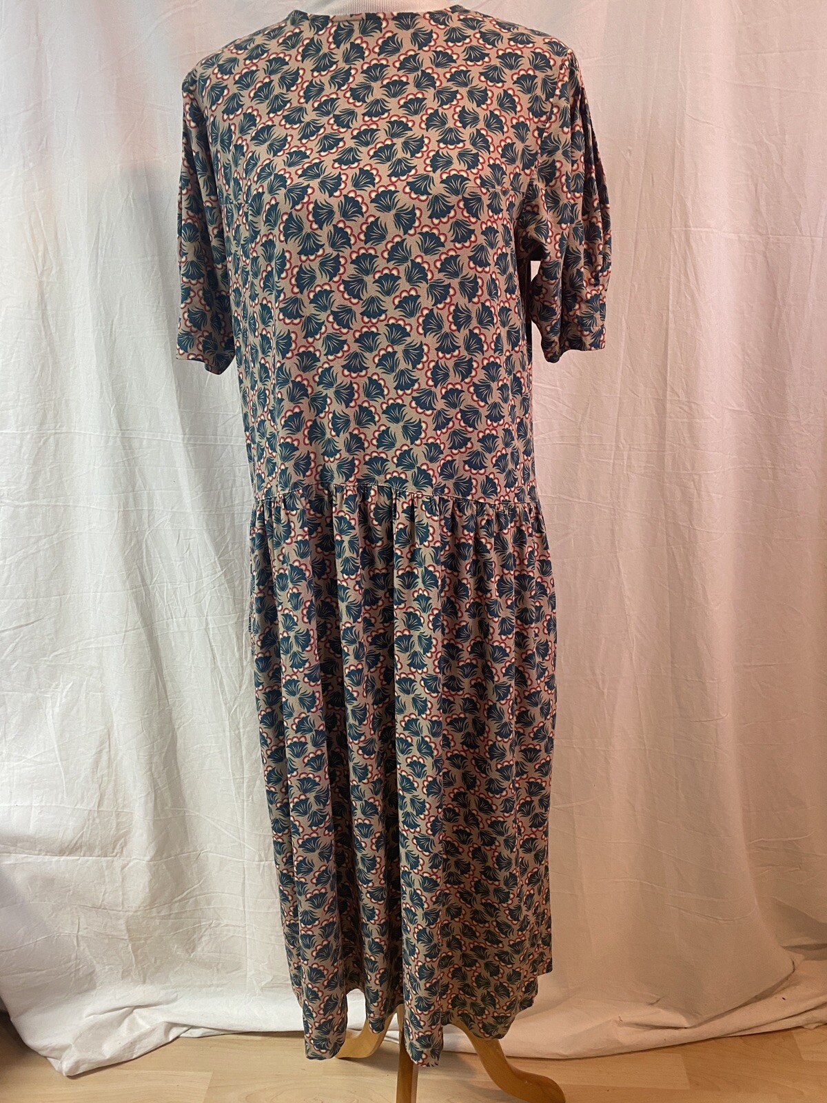 Vintage Putamayo Drop Waist Midi Dress Short Sleeve Pockets Floral Print M
