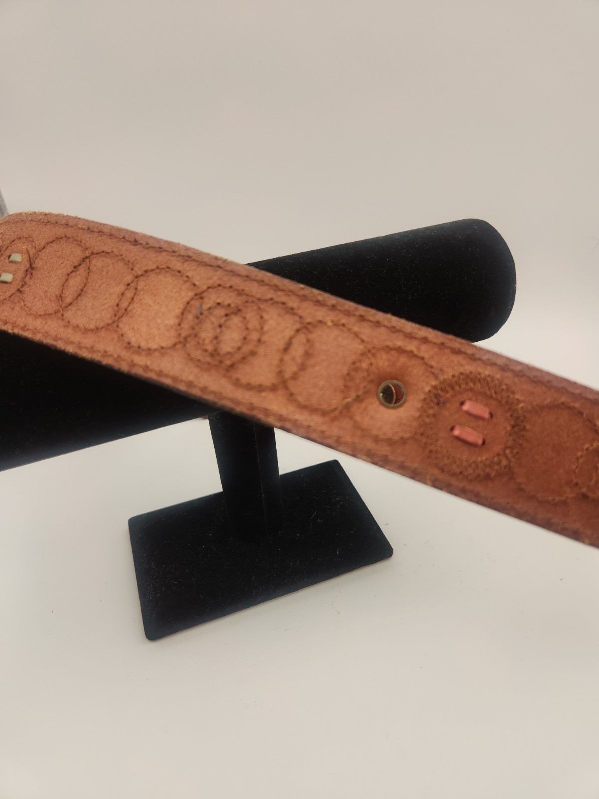 Vintage Fossil Brown Leather Mixed Media Patchwork Button Belt Medium Boho Y2K