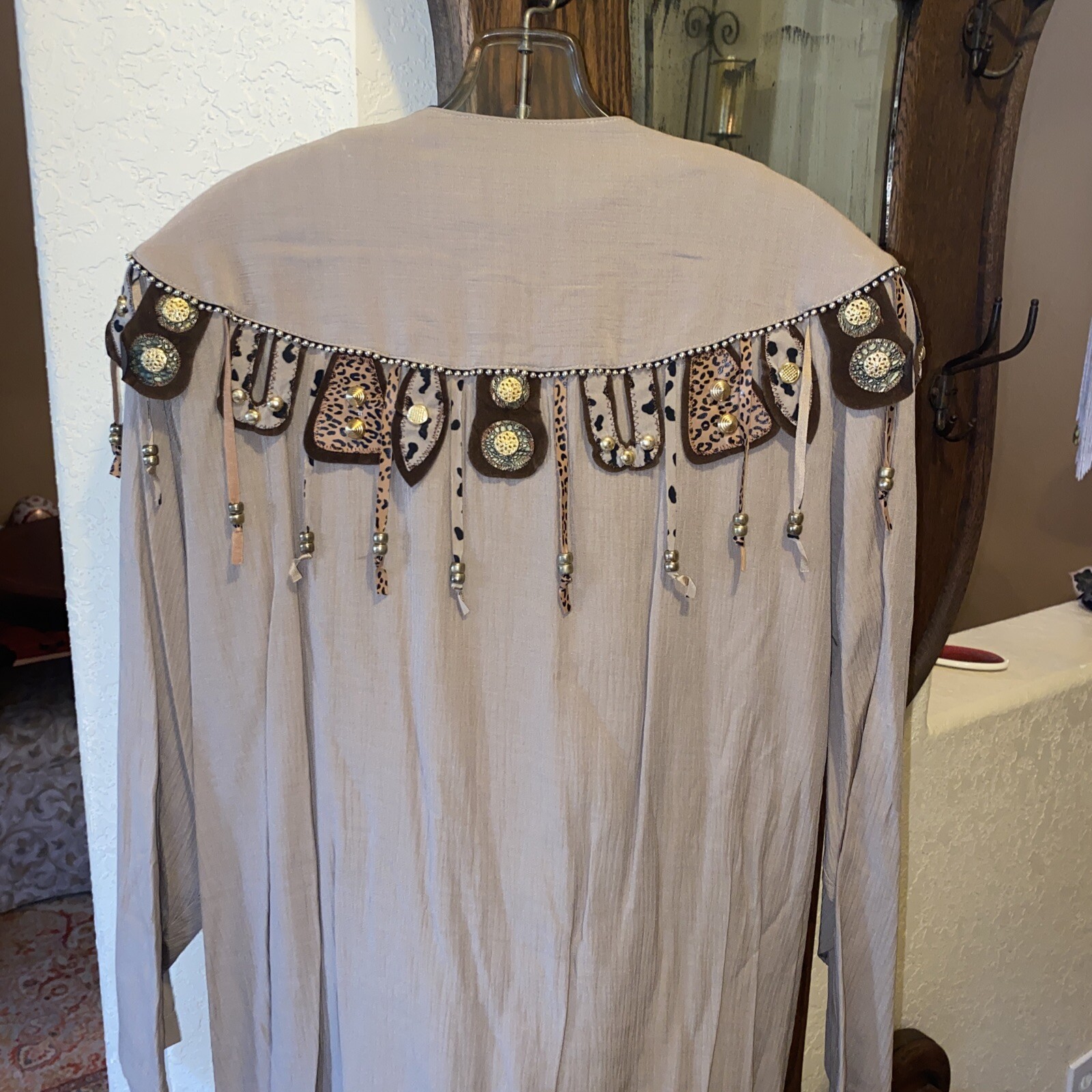 VTG WESTERN Adolfo II Jumpsuit 2 Piece Jacket Southwest Fringe Stud Leopard M