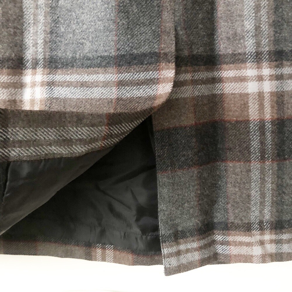 Vintage 80s Anderson Little Wool Blend Gray Plaid A-Line Midi Skirt