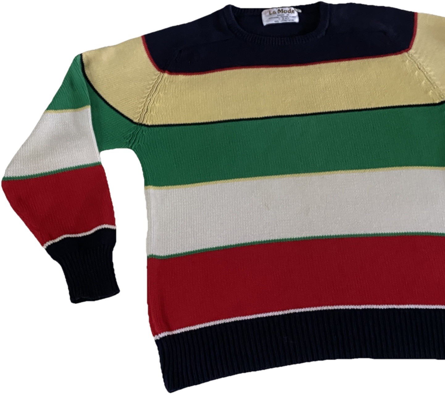 Vintage Y2K 90s La Mode Womans Knit Sweater Multicolor Stripe Size Med USA Made