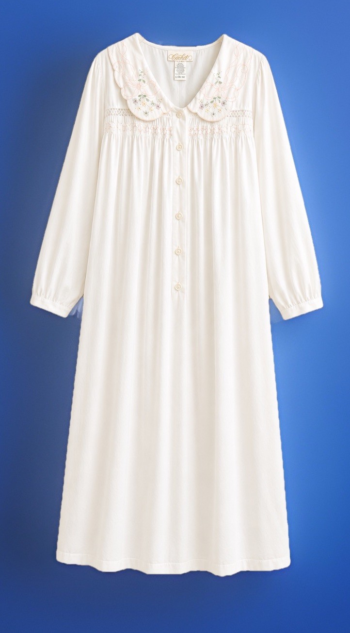 Vintage Cachet Women’s Granny Night Gown White Embroidered Sz L (16-18)