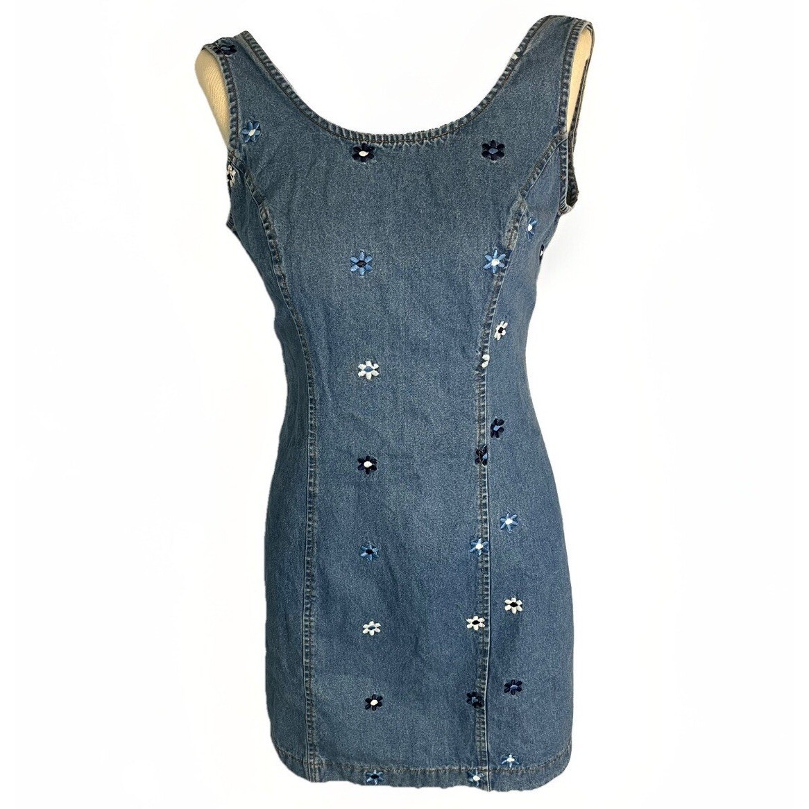 Vintage 90’s California Concepts Size 7 Denim Flower Dress Y2K Juniors Small