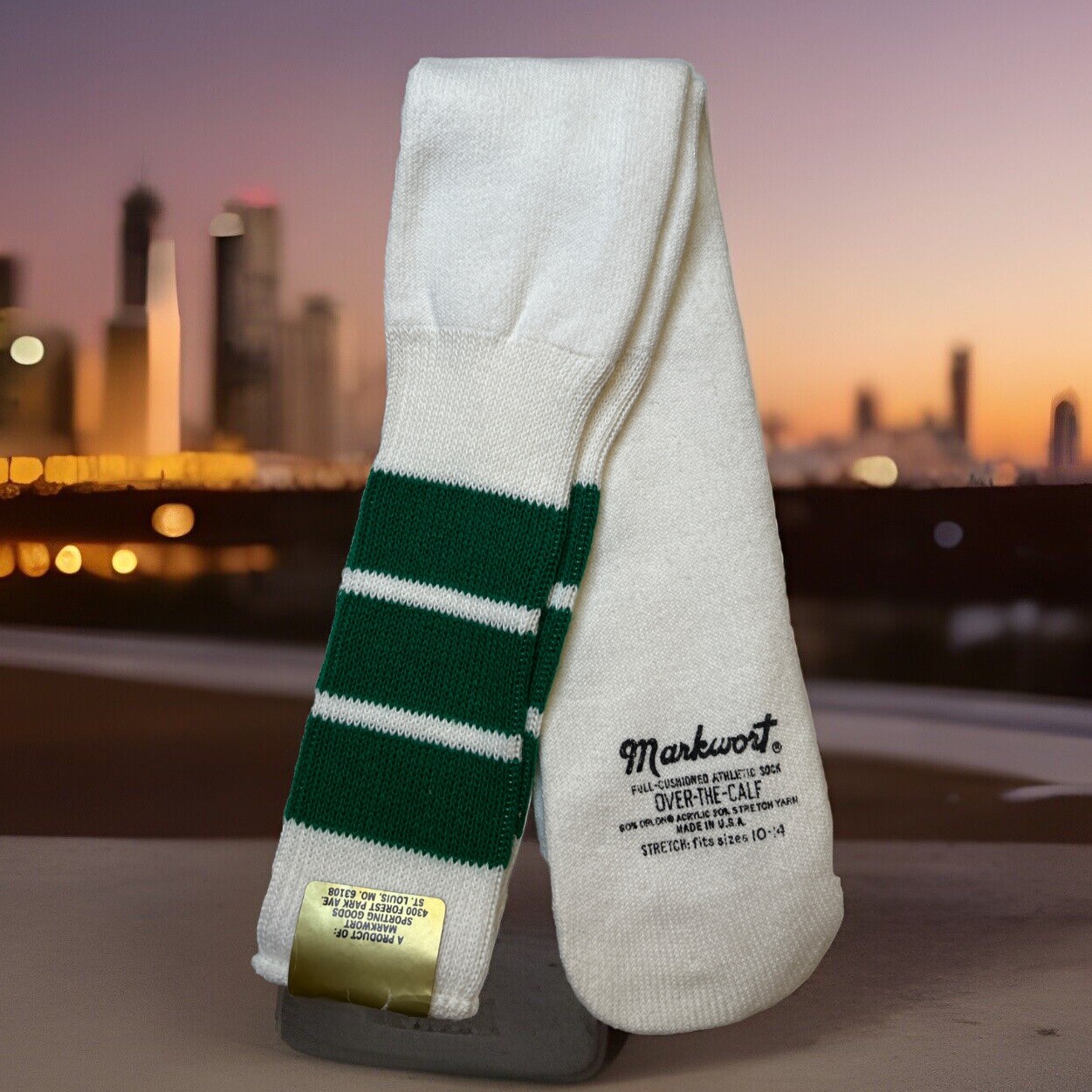 VTG Socks NOS 9-14 Tube 70s 80’s Orlon Acrylic Striped Green Markwort USA OTC.