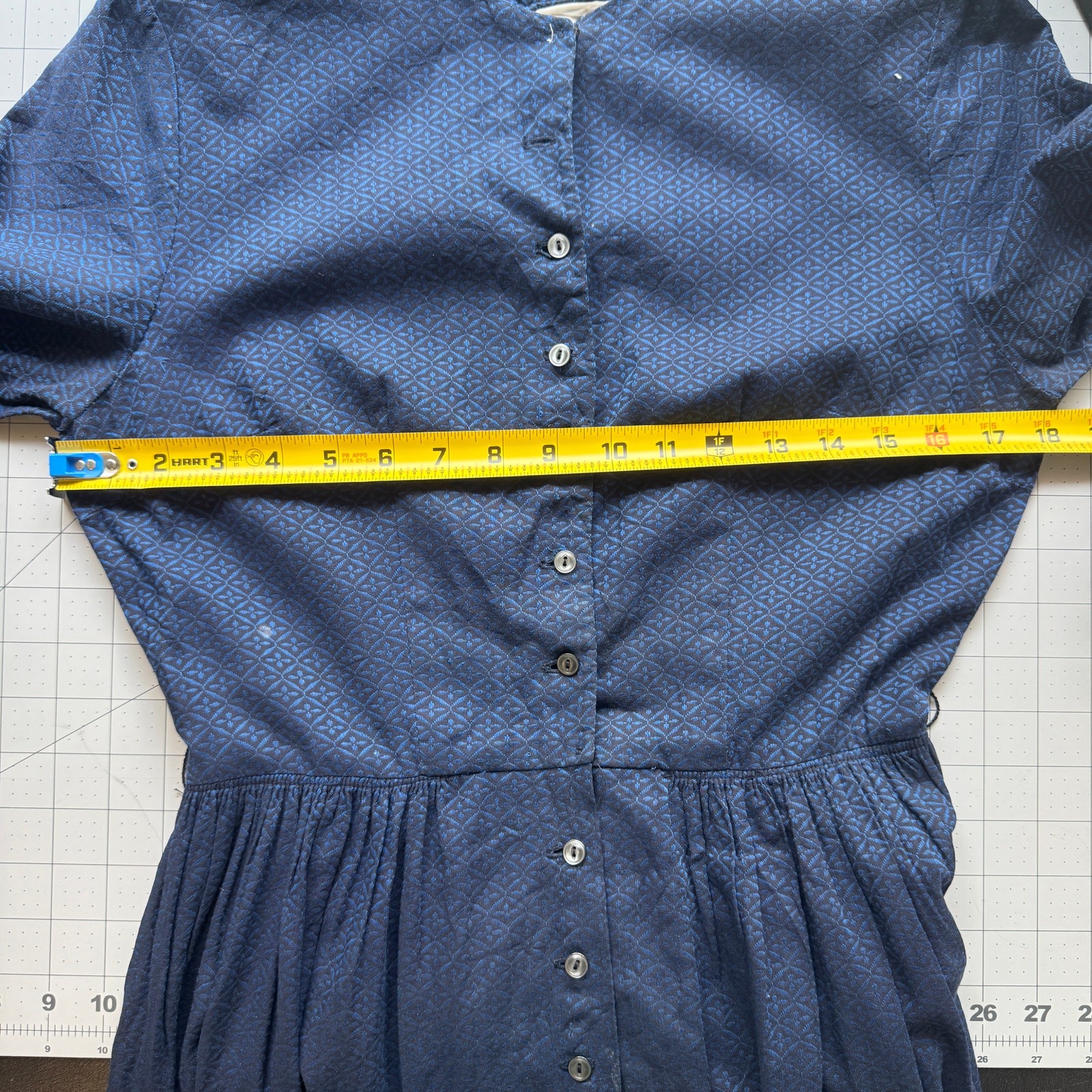 Vintage 1940s Vicky Vaughn Blue Geometric Day Dress WWII Shoulder Pads w Belt