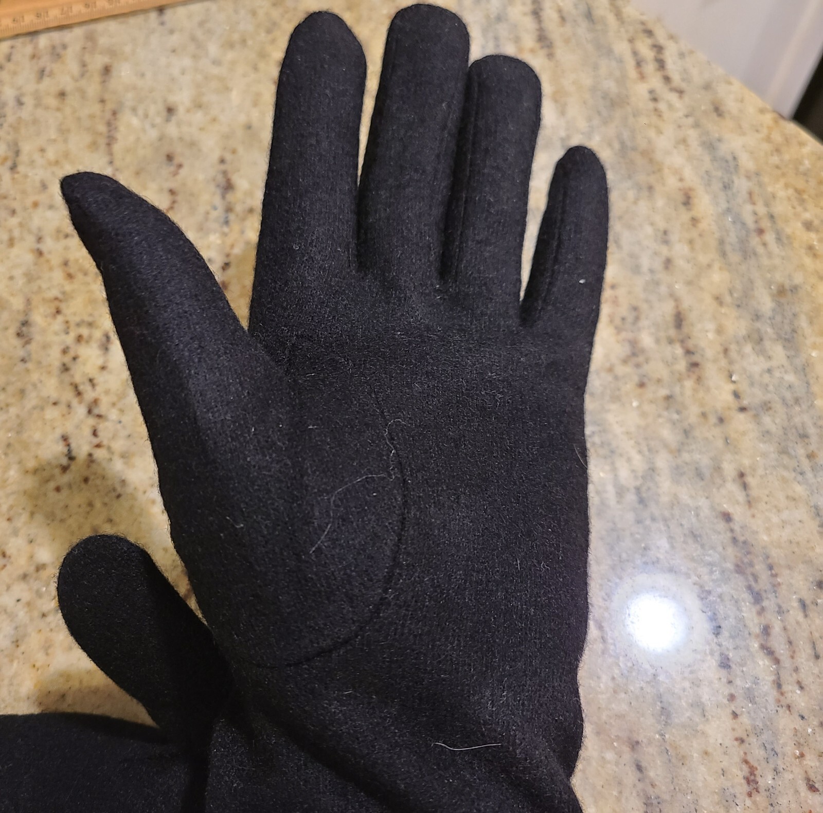 New! Size L XL Black Wool Tight Knit Leather Wrist Velvet Lined 9.5″ Gloves