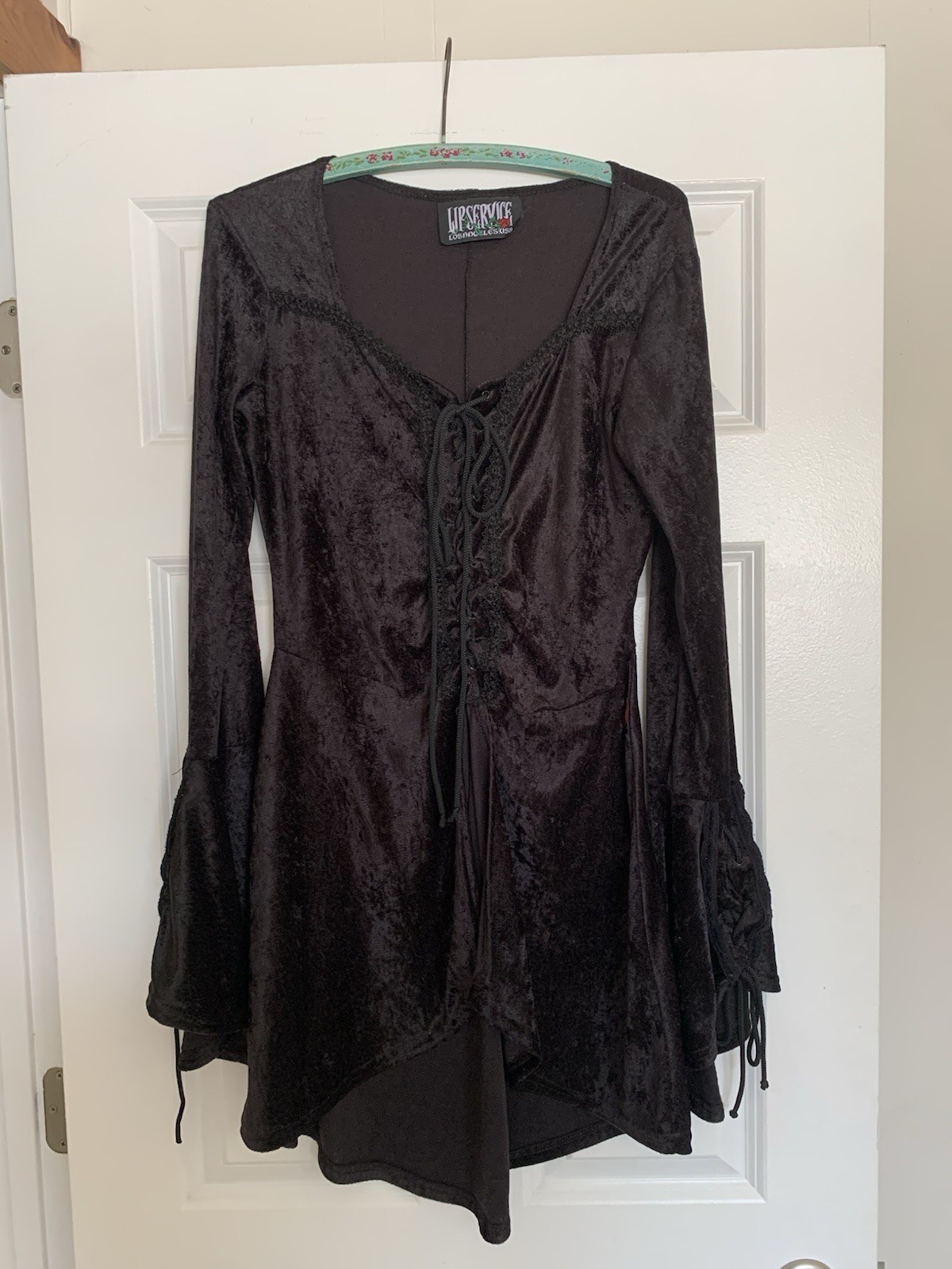 Lip Service LA Vintage Y2K 90S Witchy, Bell Sleeve, Crushed Velvet Dress Sz M