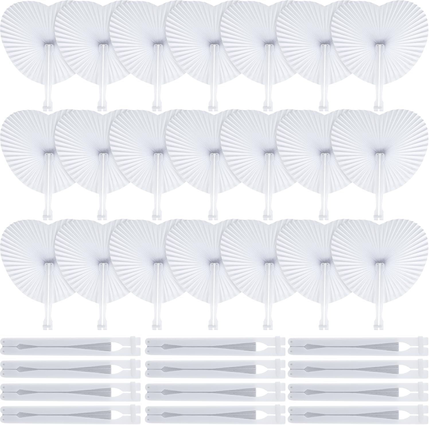 60 Pack White Paper Folding Hand Fans Wedding Party Favors DIY Decor Bulk XL