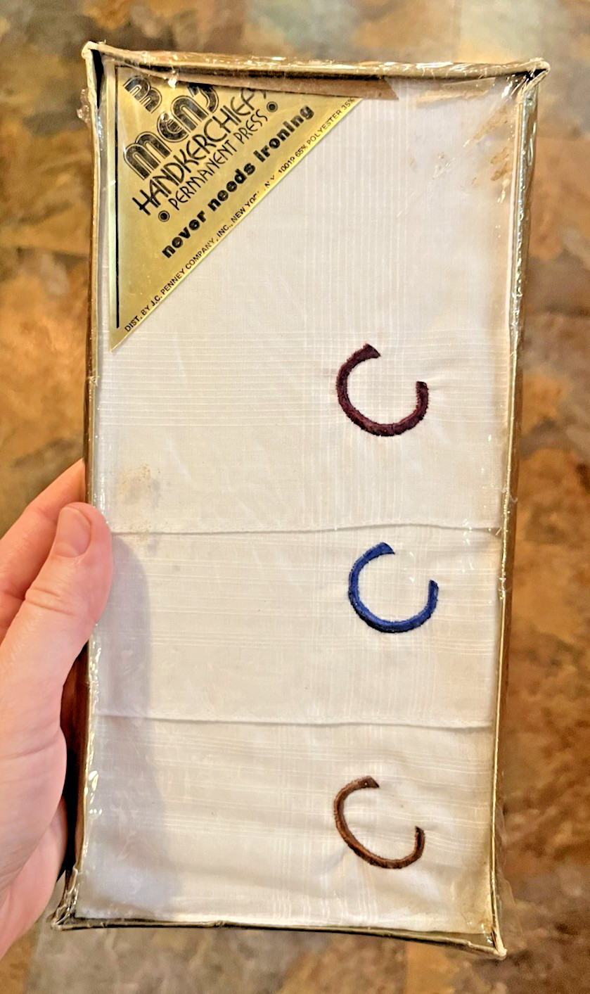 Vintage Men’s J.C. Penney Monogrammed “C” Handkerchiefs NOS