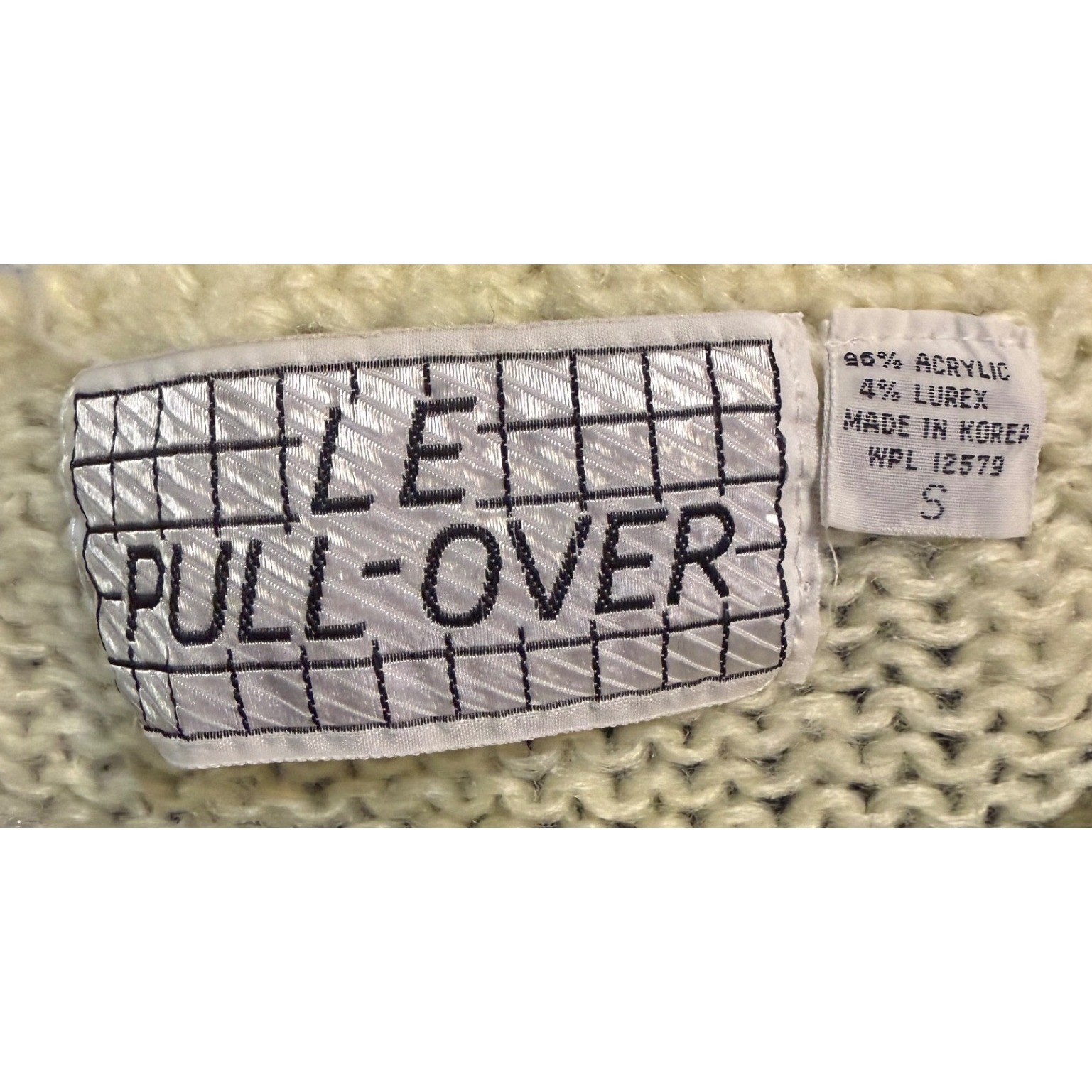 VTG Le Pull-Over Women Small 80s Pastel Knit Sweater Metallic Lurex Cream Korea