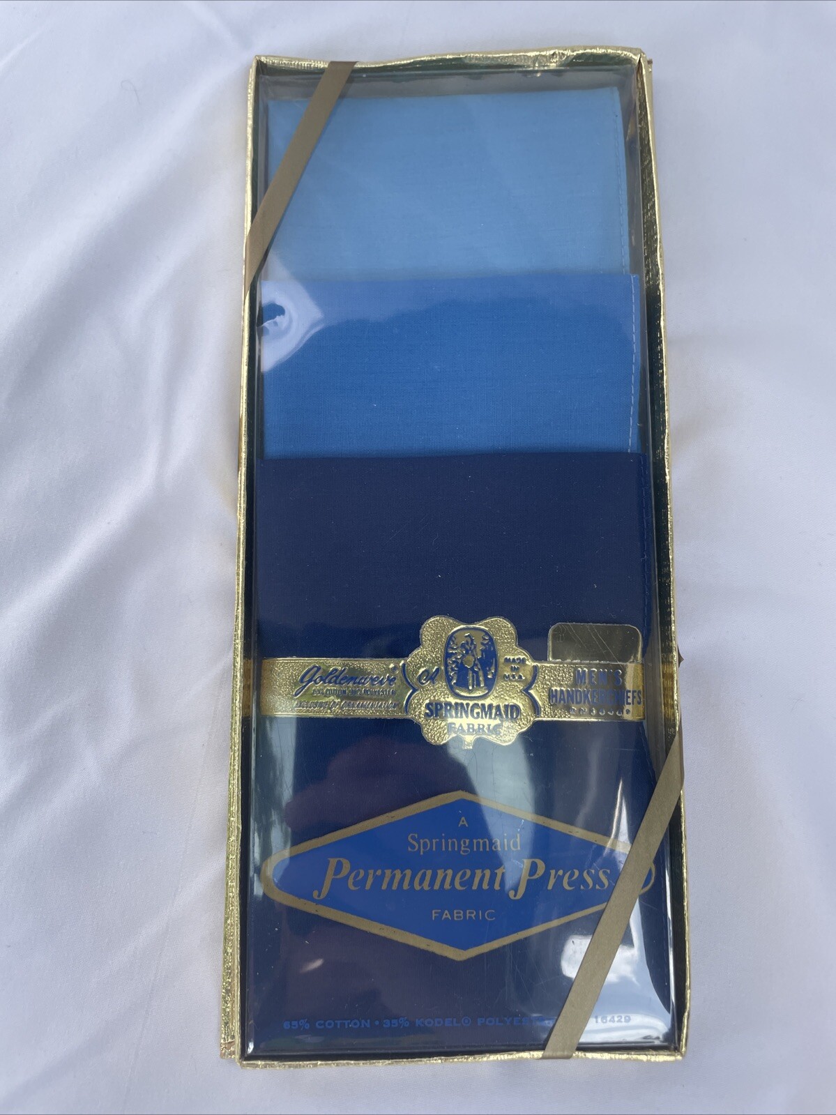 Vintage Box 1960s Springmaid Golden weave MENS HANDKERCHIEFS Blue NEW