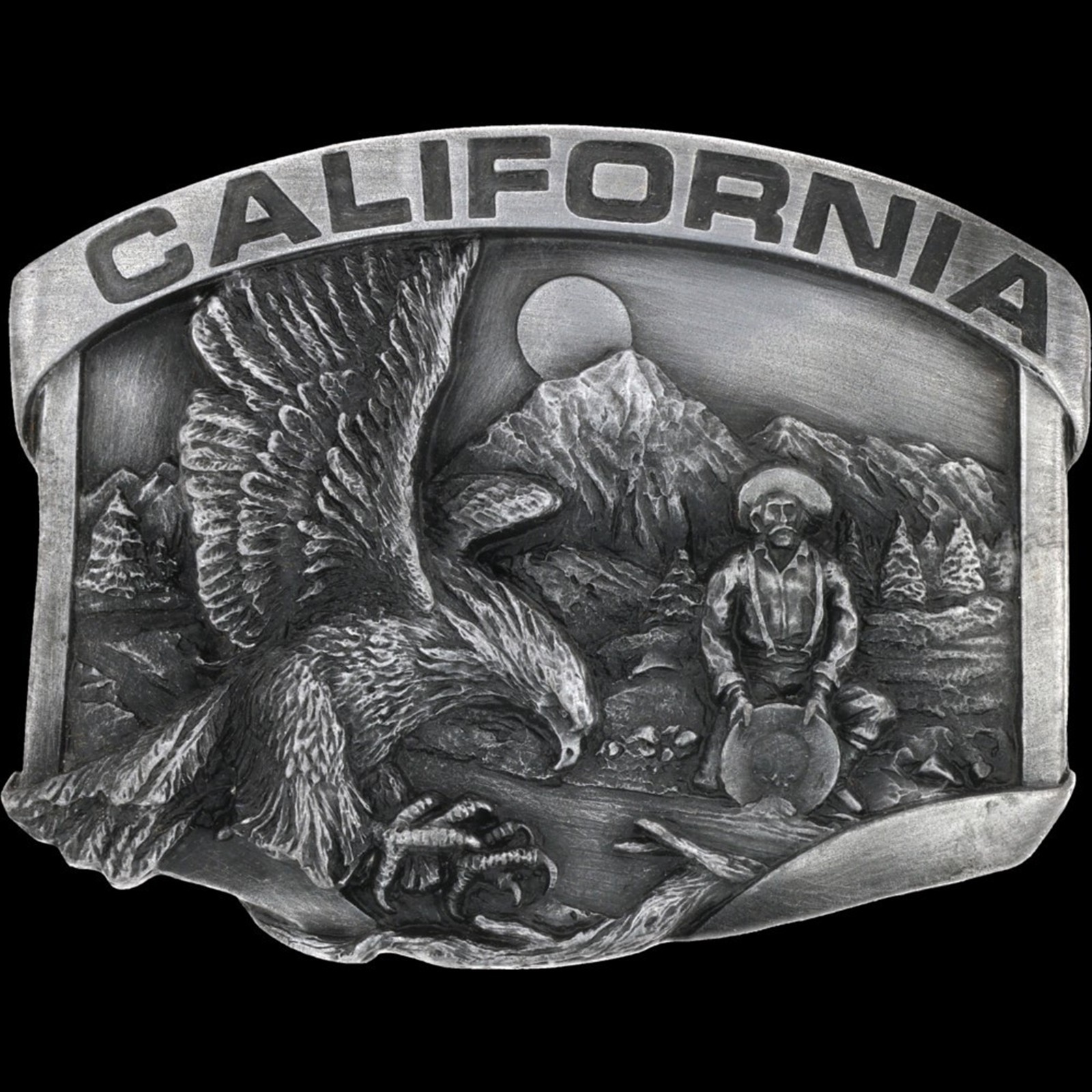 California Sierra Nevada Gold Rush Prospector Yosemite Frontier Vtg Belt Buckle