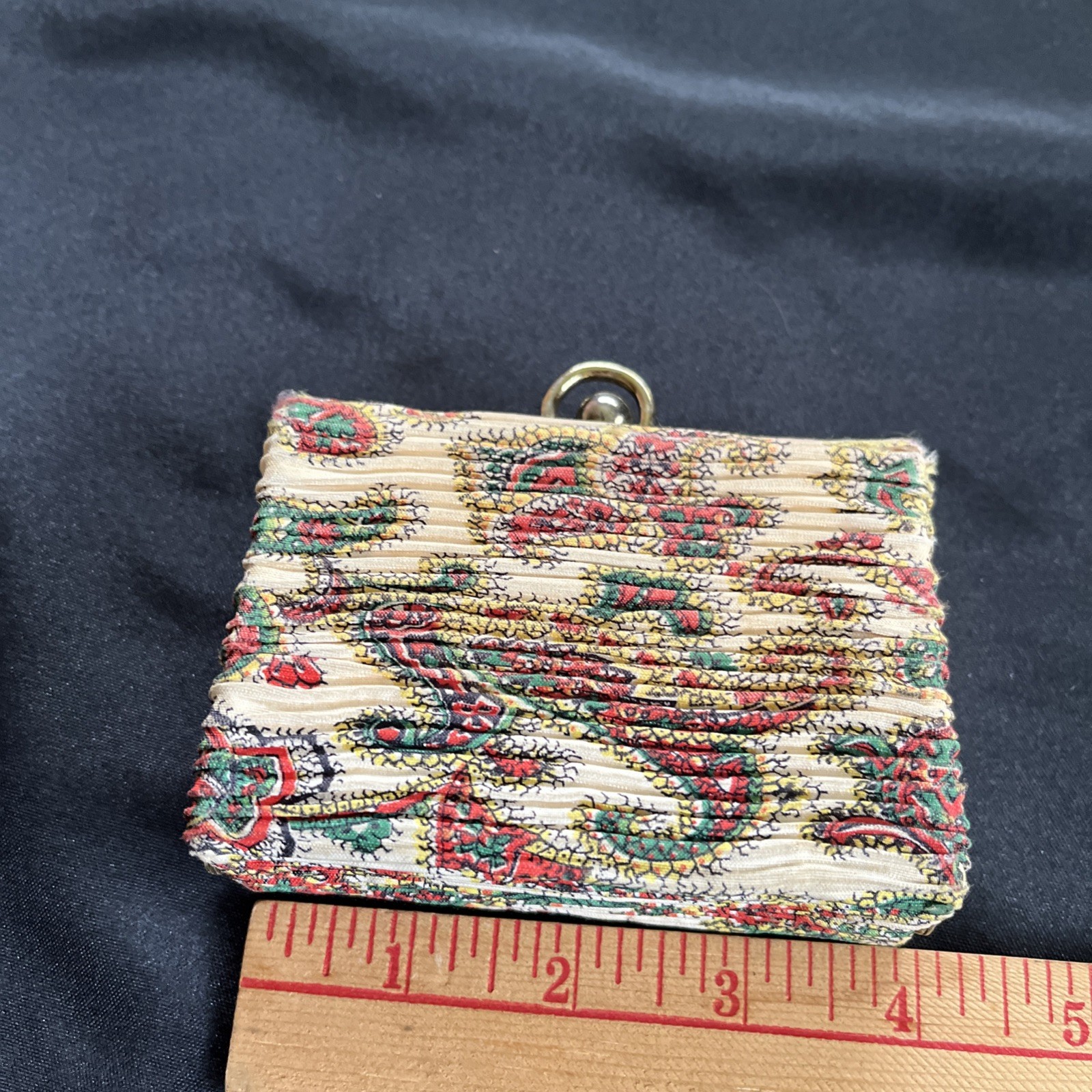 Vtg Fabric Trinket Box Bag Japan Playing Card Holder Purse Whimsical Clutch MCM