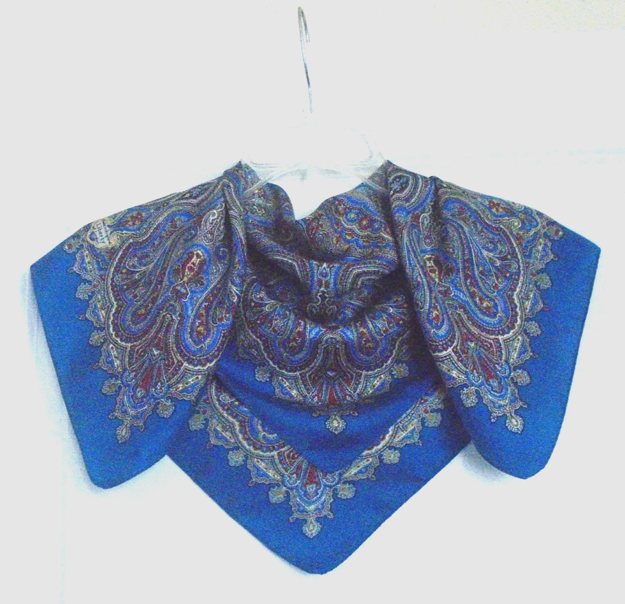 Vtg LIBERTY 23×23 Blue & Multi Color Paisley Pure Silk Scarf Made in England!