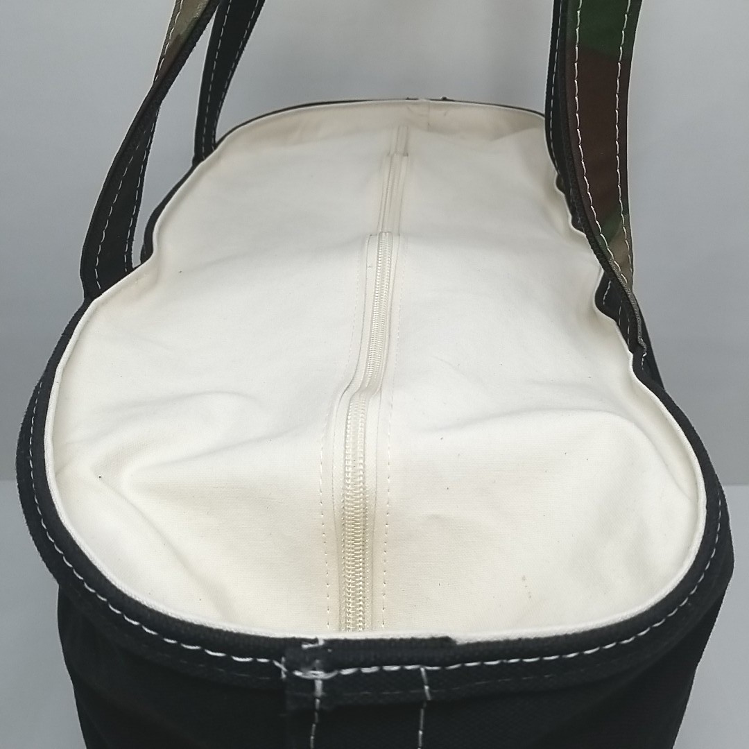 LL Bean Boat and Tote XL Black Canvas Camo Long Handles Custom Tote Bag Zip Top