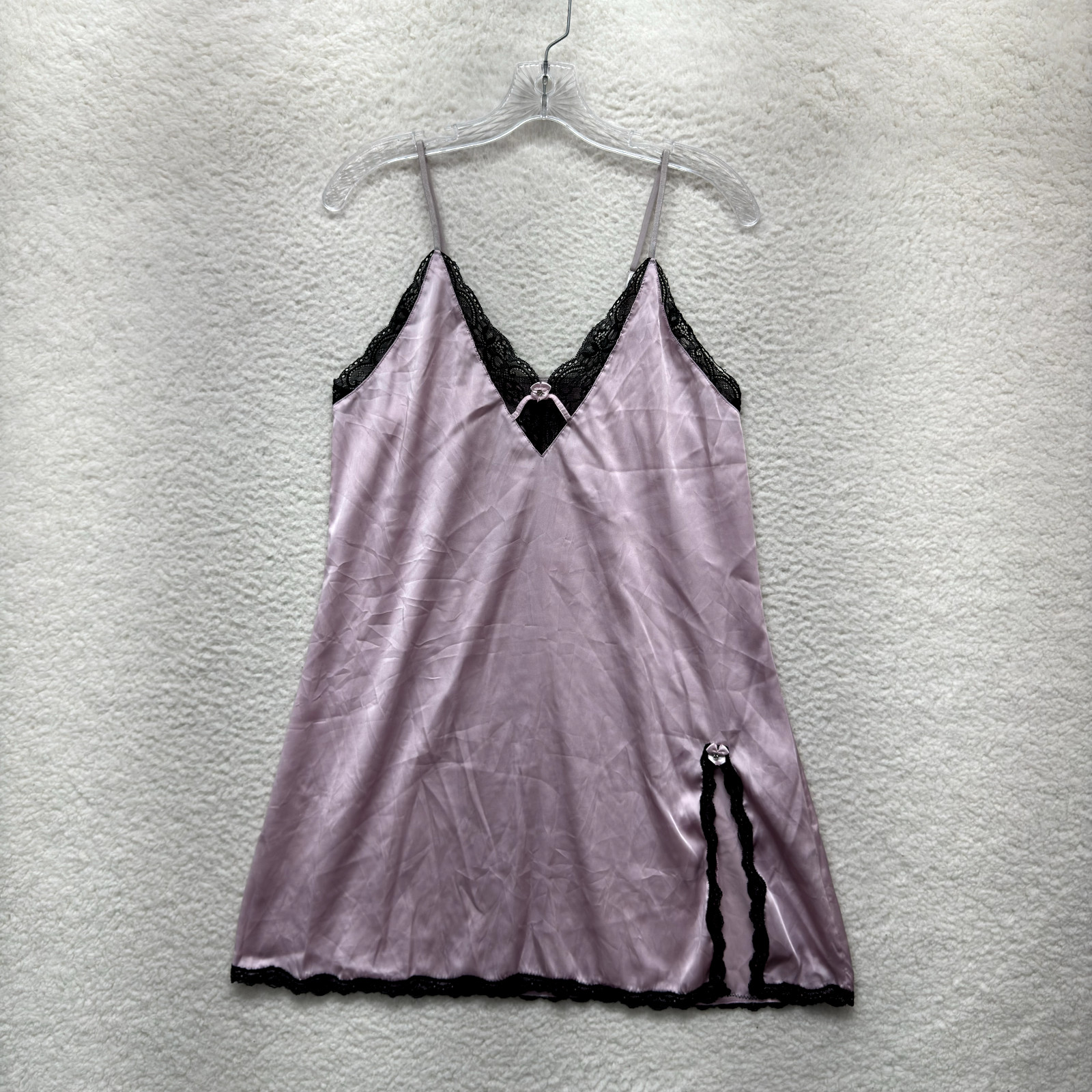 Y2K Vintage Slip Dress Medium Baby Pink Black Satin Lace Coquette Chemise