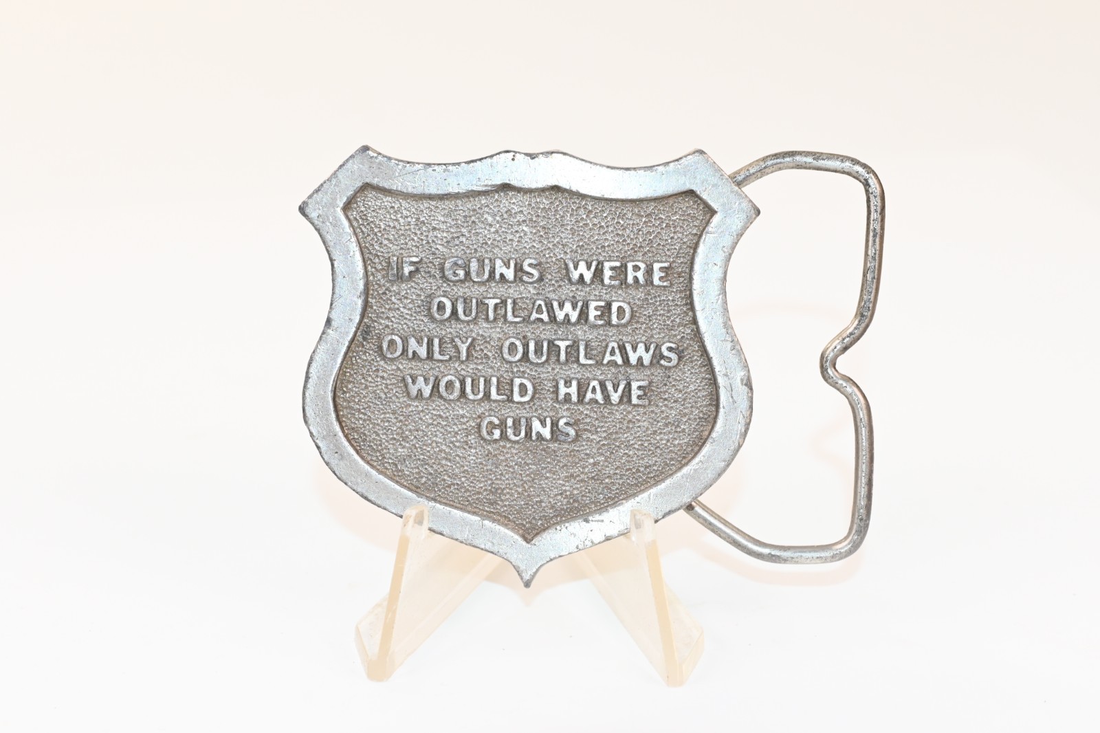 1975 Bergamot Brass Works J156 Belt Buckle If Guns Were Outlawed USA