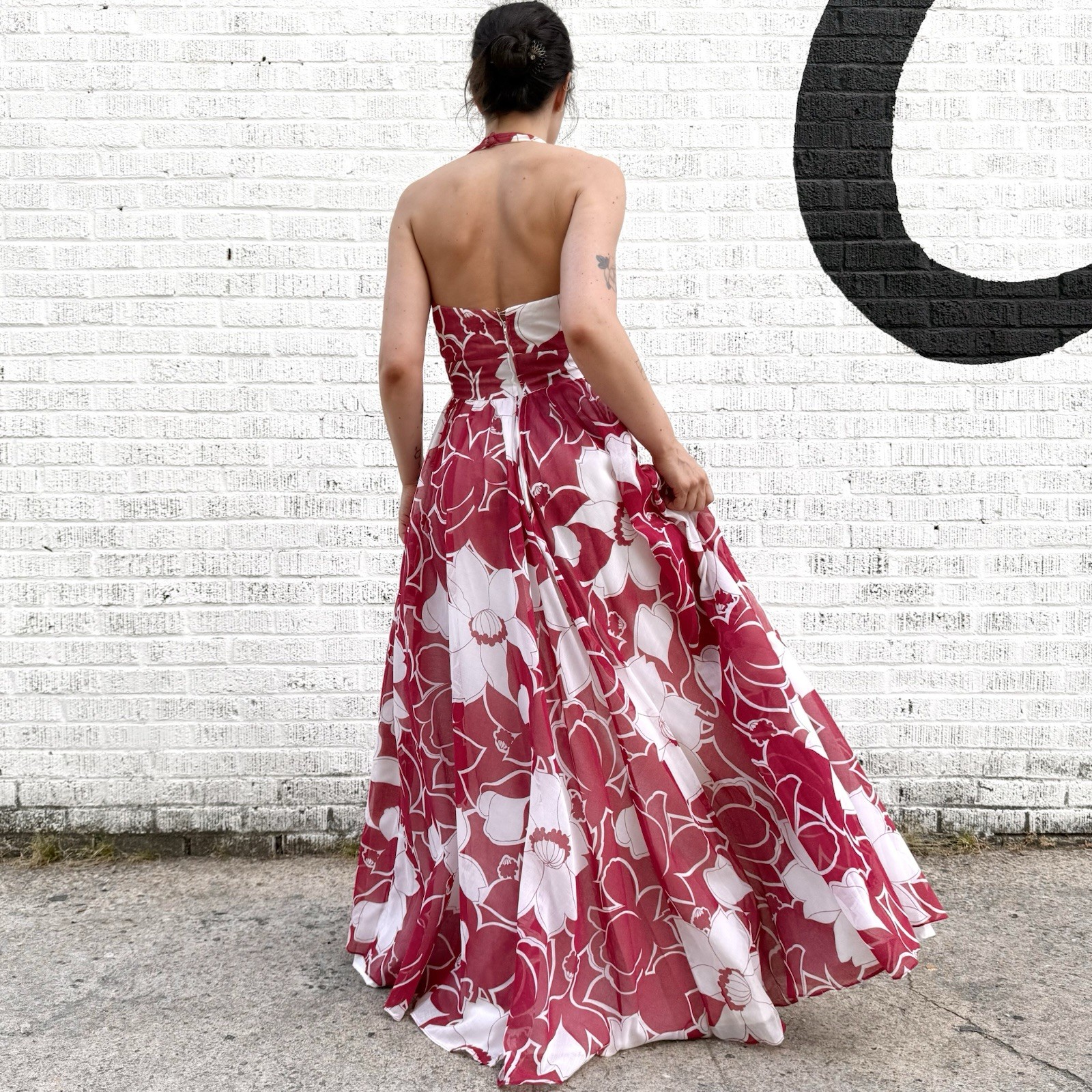 1970’s Red & White Floral Maxi Halter Dress • XS