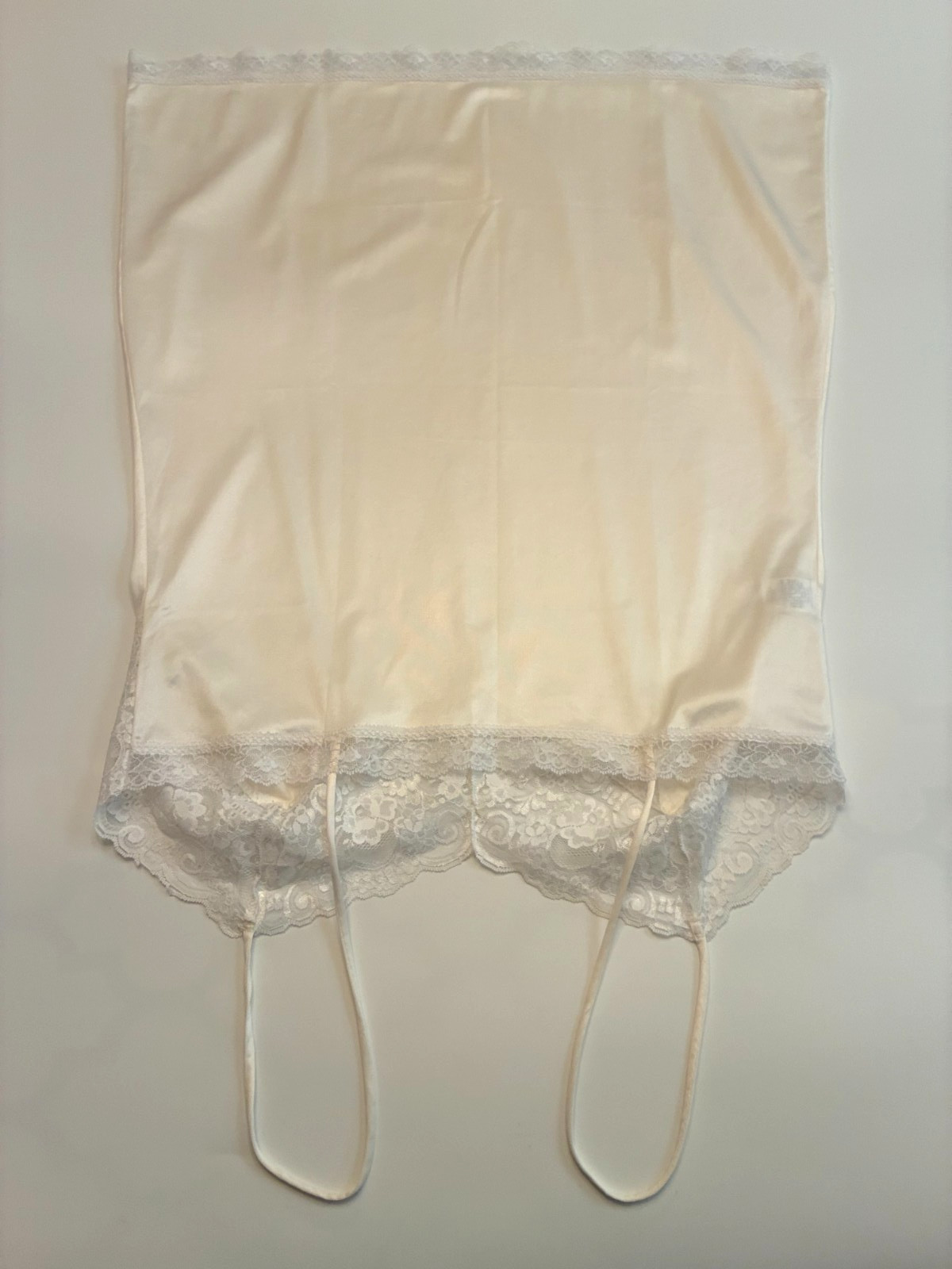 Vintage L’EGGS Short FULL SLIP Gown Size 40 Large LACE Sheer NYLON Coquette