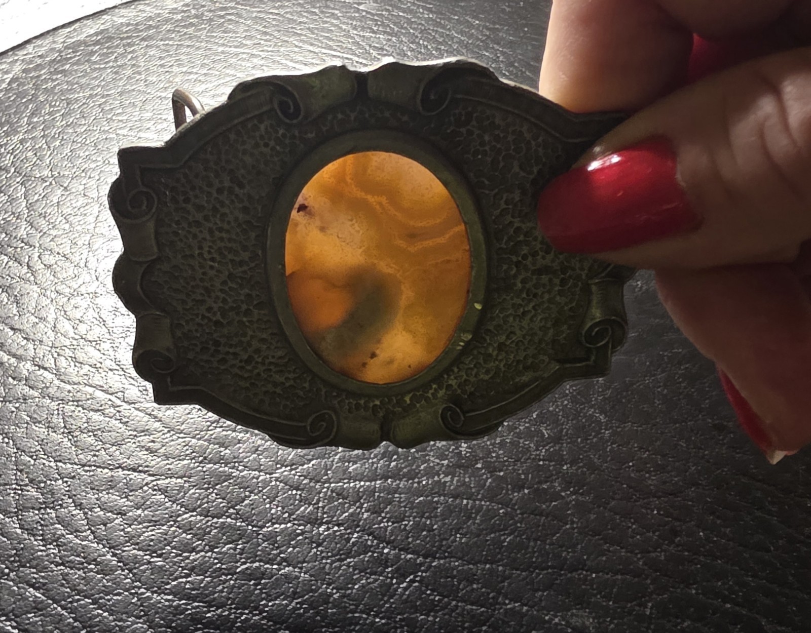 Banded agate Sassens pewter belt buckle-yellow, pink, translucent, white#P-12