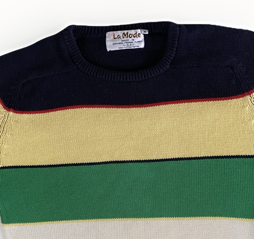 Vintage Y2K 90s La Mode Womans Knit Sweater Multicolor Stripe Size Med USA Made