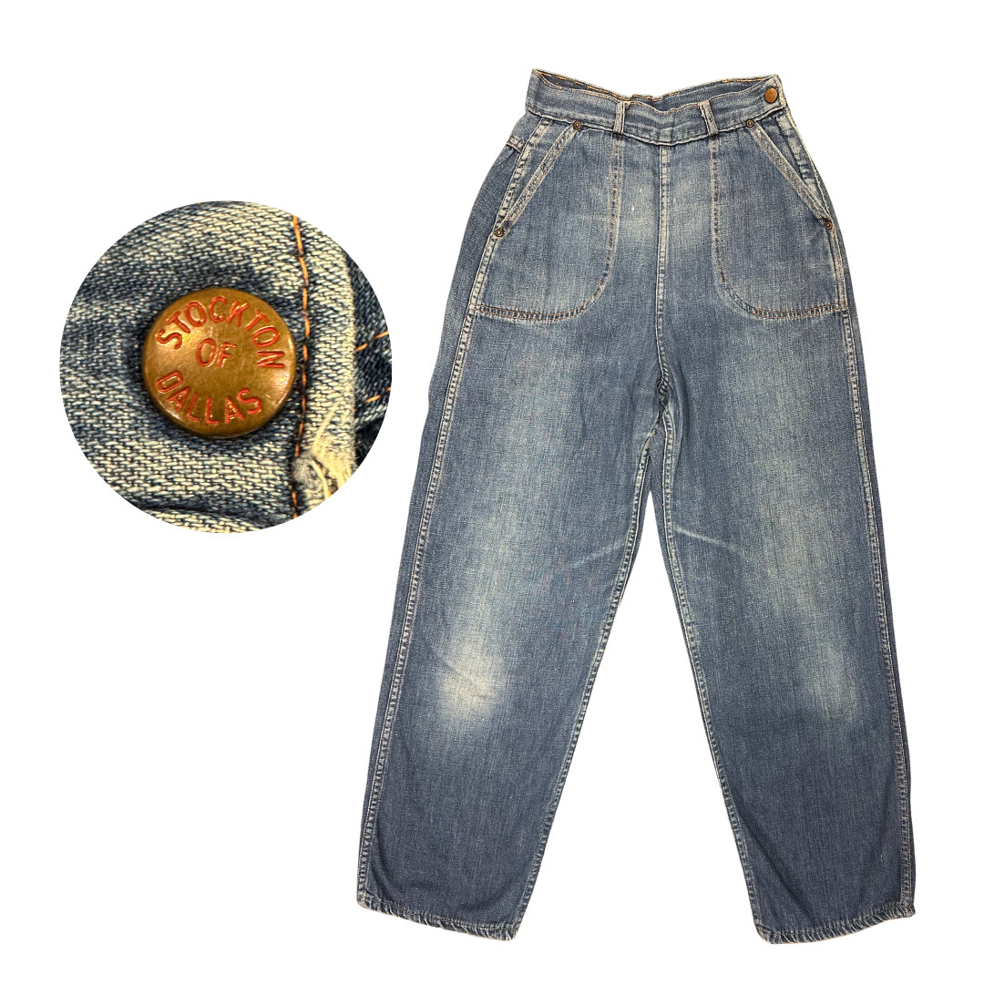 Vintage 1940s Stockton of Dallas Distressed Side Zip Western Riveter Jeans