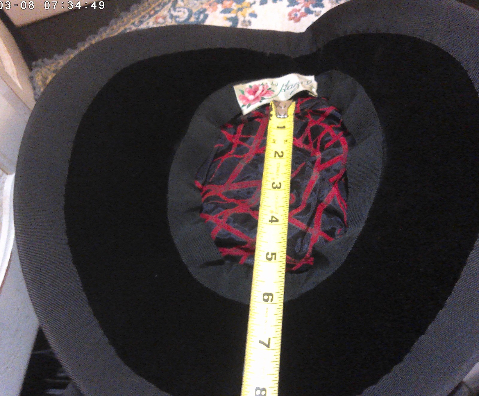 Vintage Antique Hat Black w/Plume Feather & Art Deco Pin For Women & Large Dolls
