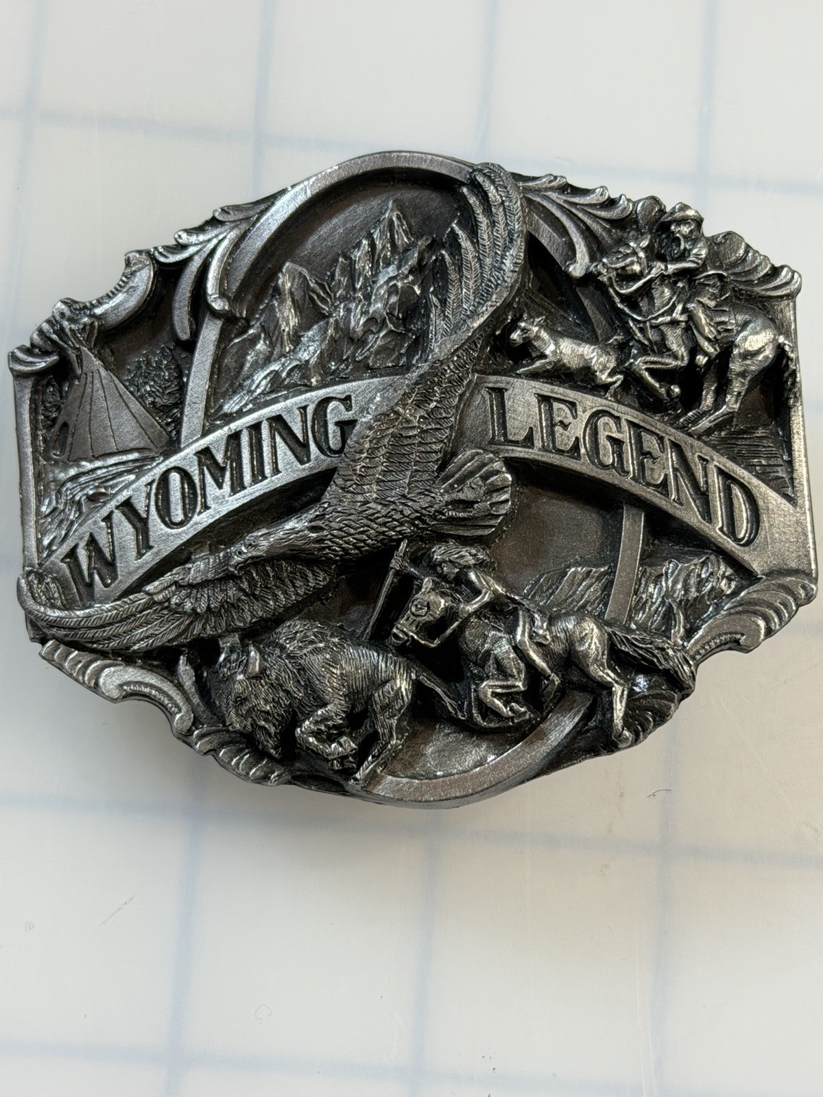 Rare Wyoming Legend Siskiyou Pewter belt buckle 3D Eagle,Indian,bull 197/1000