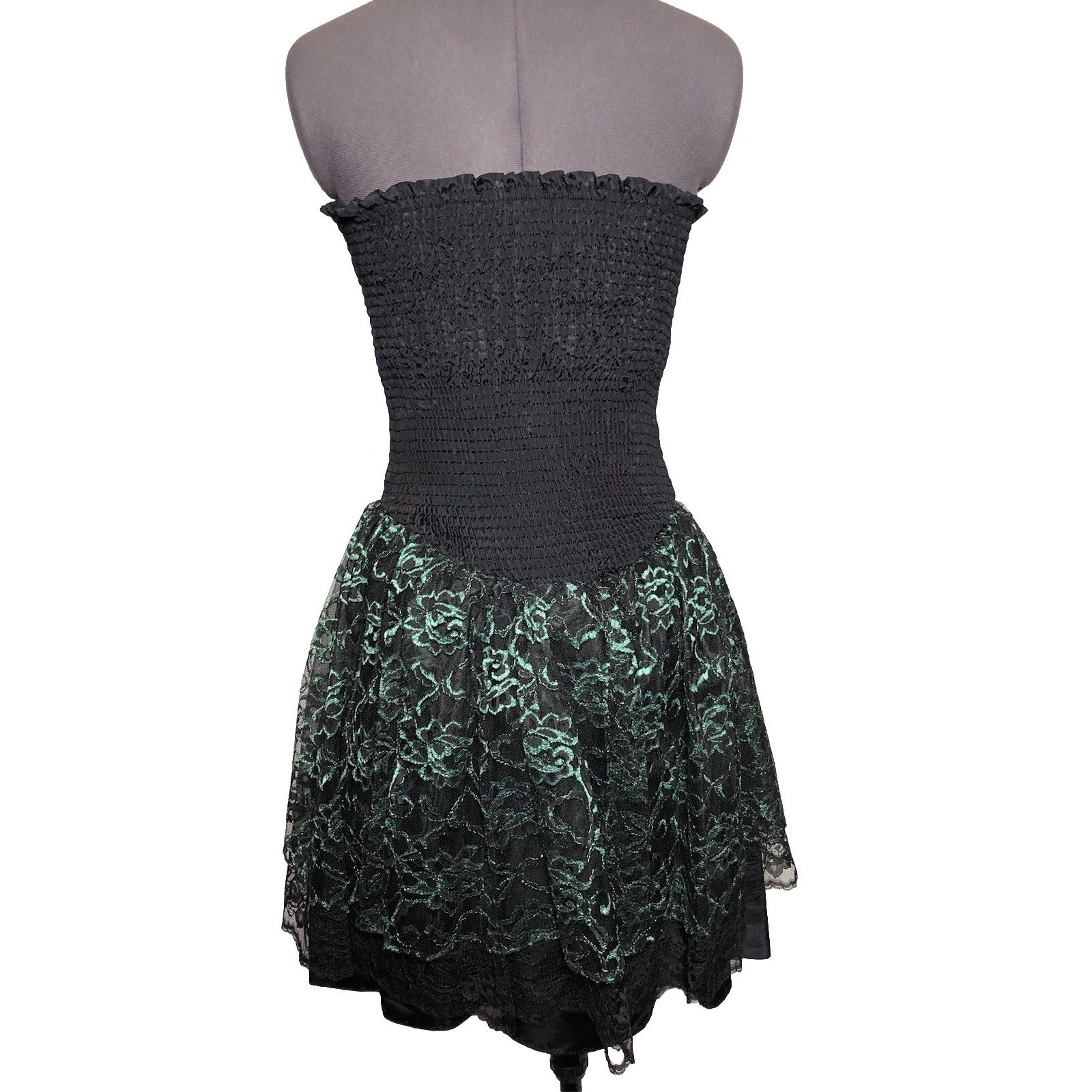 Vintage 80s Metallic Green Lace Gothic Witchy Prom Dress 34-26-40 Small