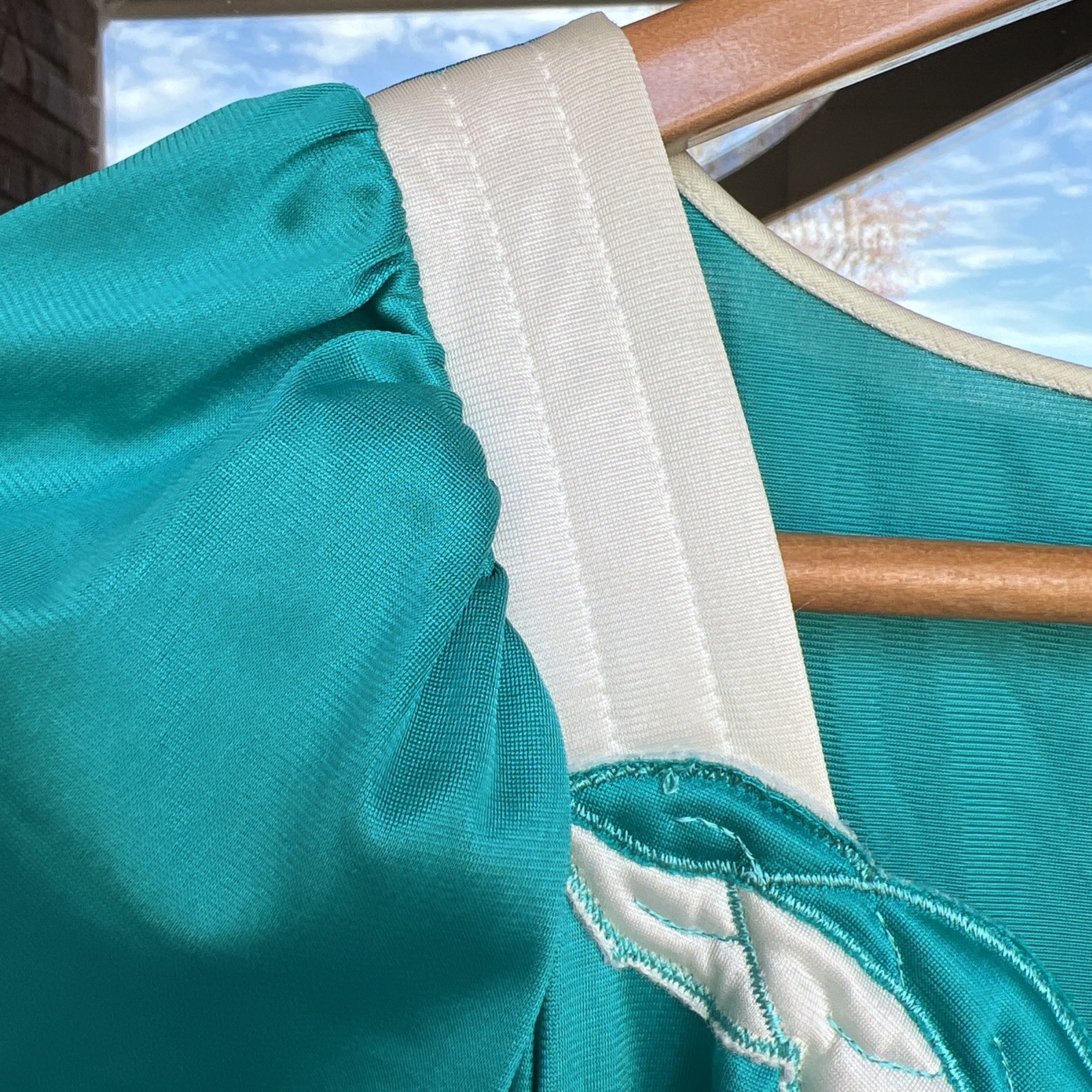 Vintage Vanity Fair Blue Green Teal Nylon Nightgown Peignoir Robe Set Medium