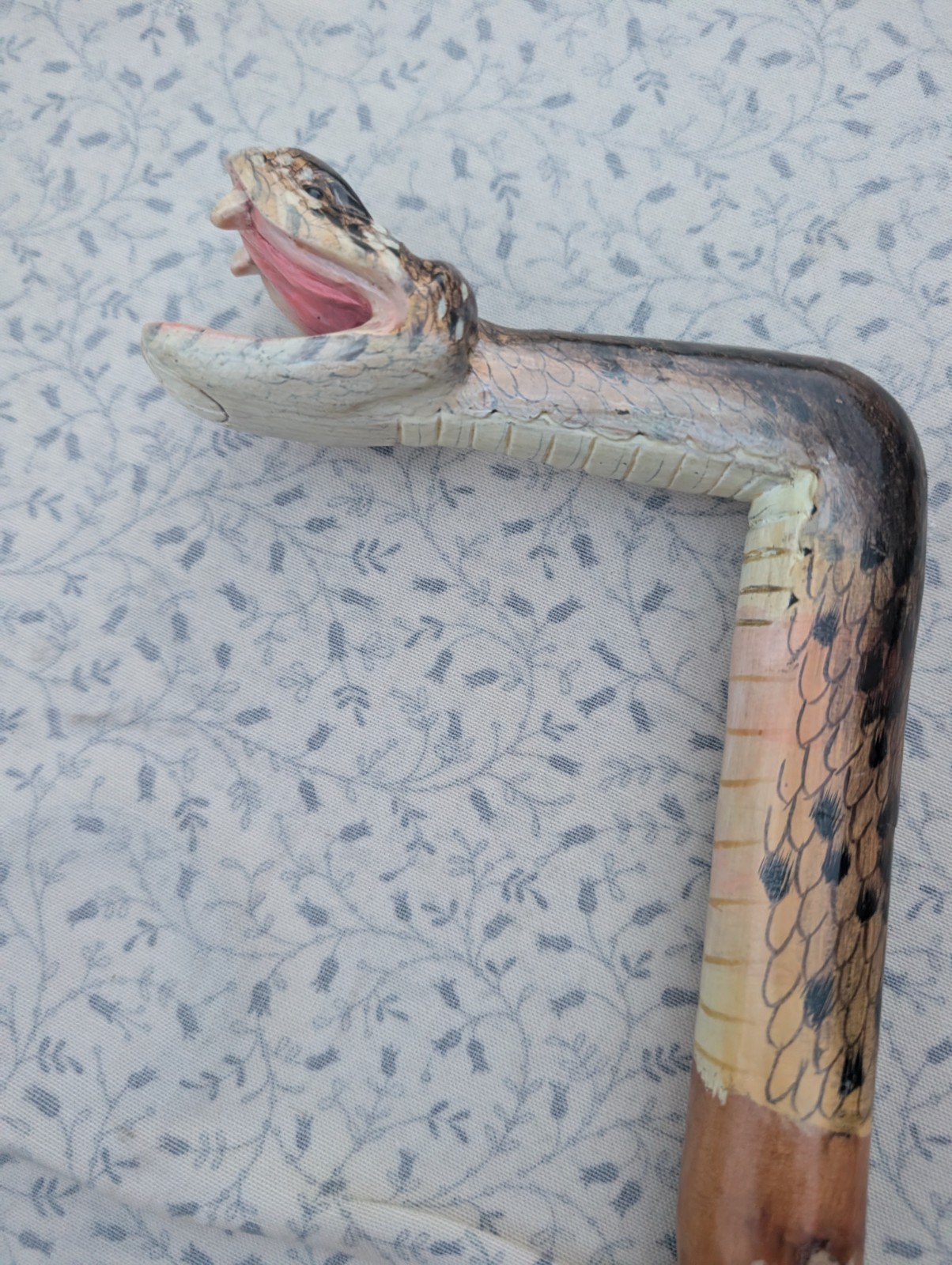 Hand-Carved Wooden Walking Cane with Cobra / Rattle (?) Snake Design Approx 36″