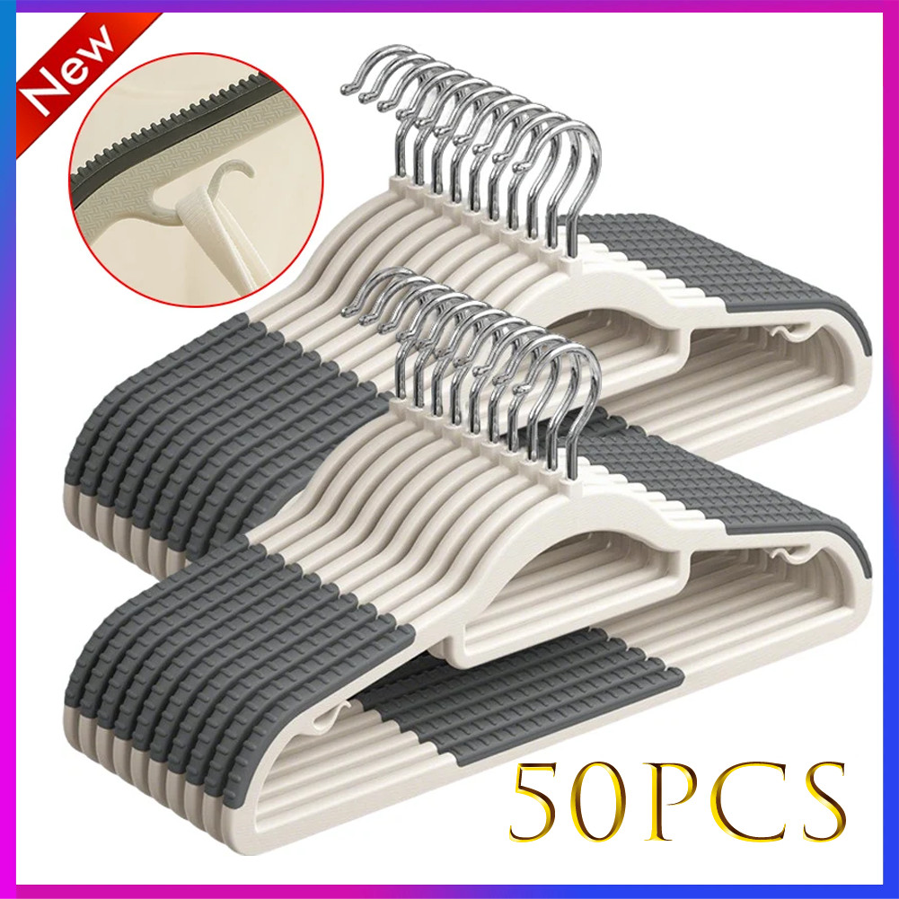 50/100 Pack Heavy Duty Plastic Hangers,Non Slip Clothes Hangers with Rubber Pads