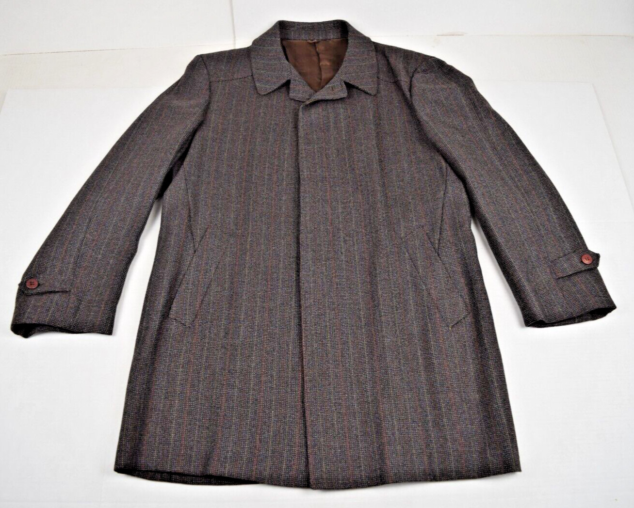 Vintage Overcoat Zeidler &Zeidler Size 40 70s Brown Gra Red ellow Blue Weave