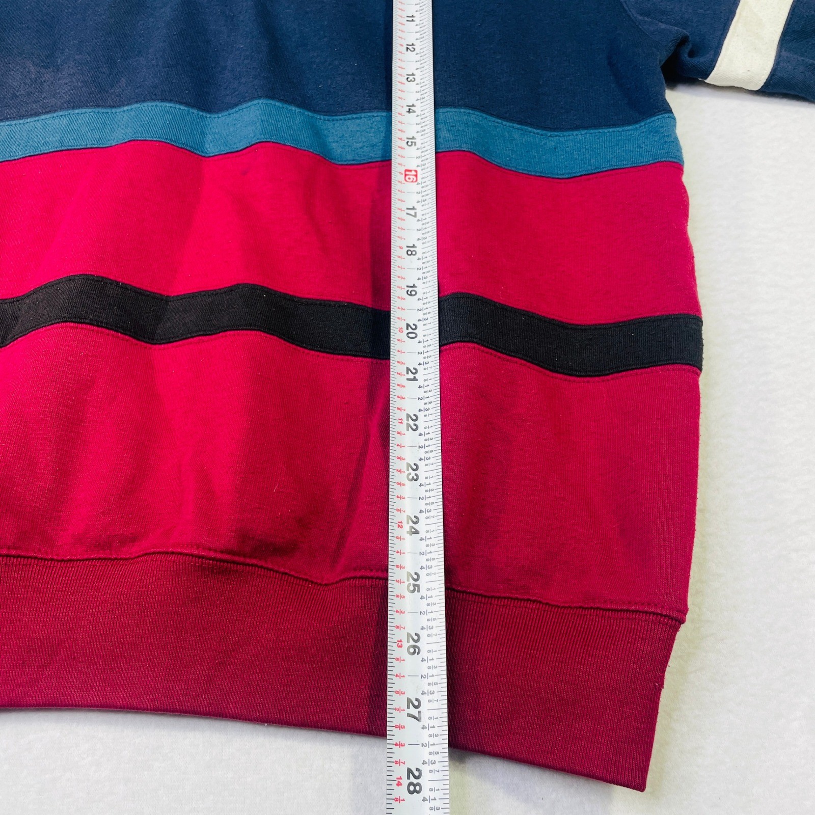 Vintage American Weekend Colorblock Striped Sweatshirt Mens Large Navy Magenta
