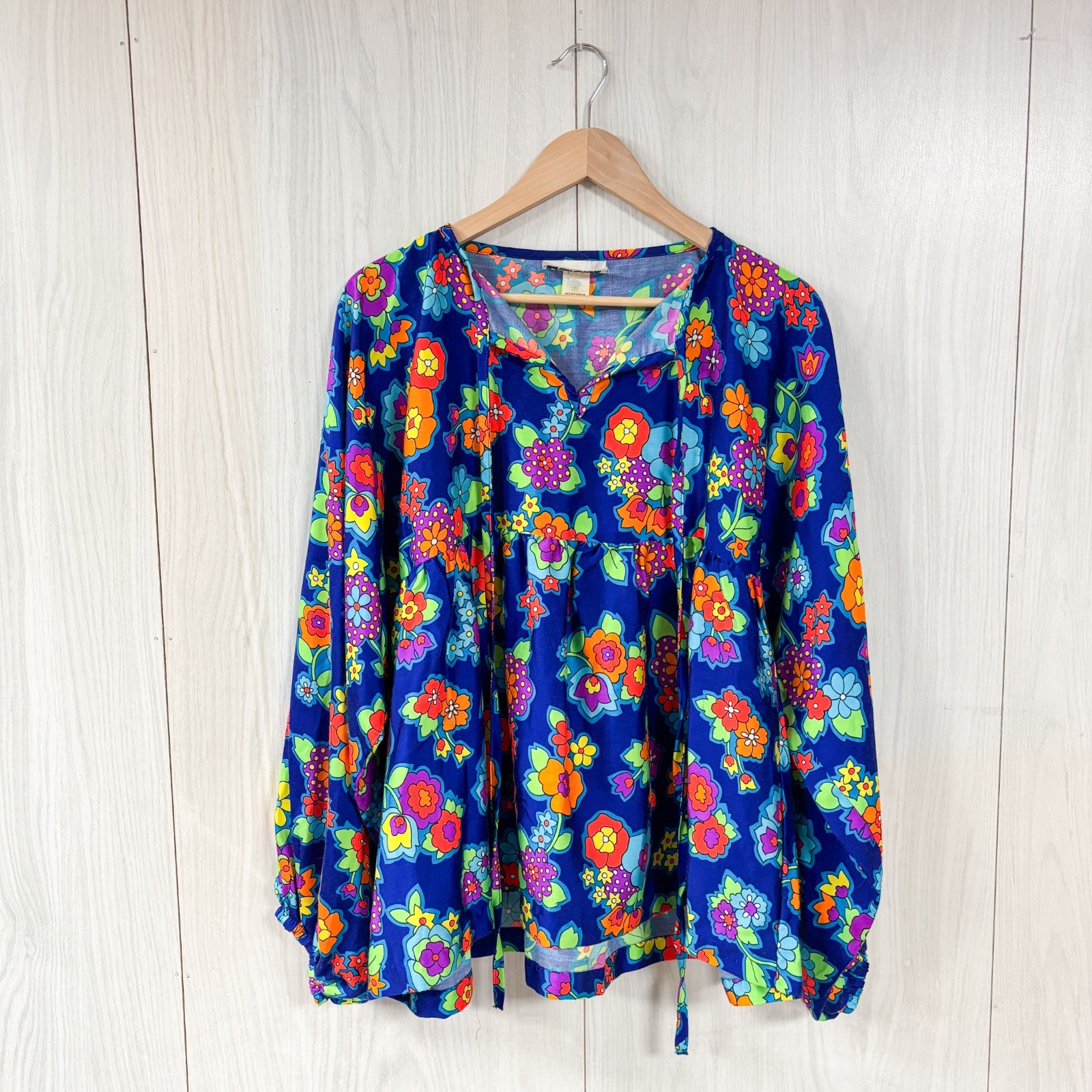 Vintage 1970’s Bobbie Brooks Vibrant Neon Fluorescent Psychedelic Floral Shirt