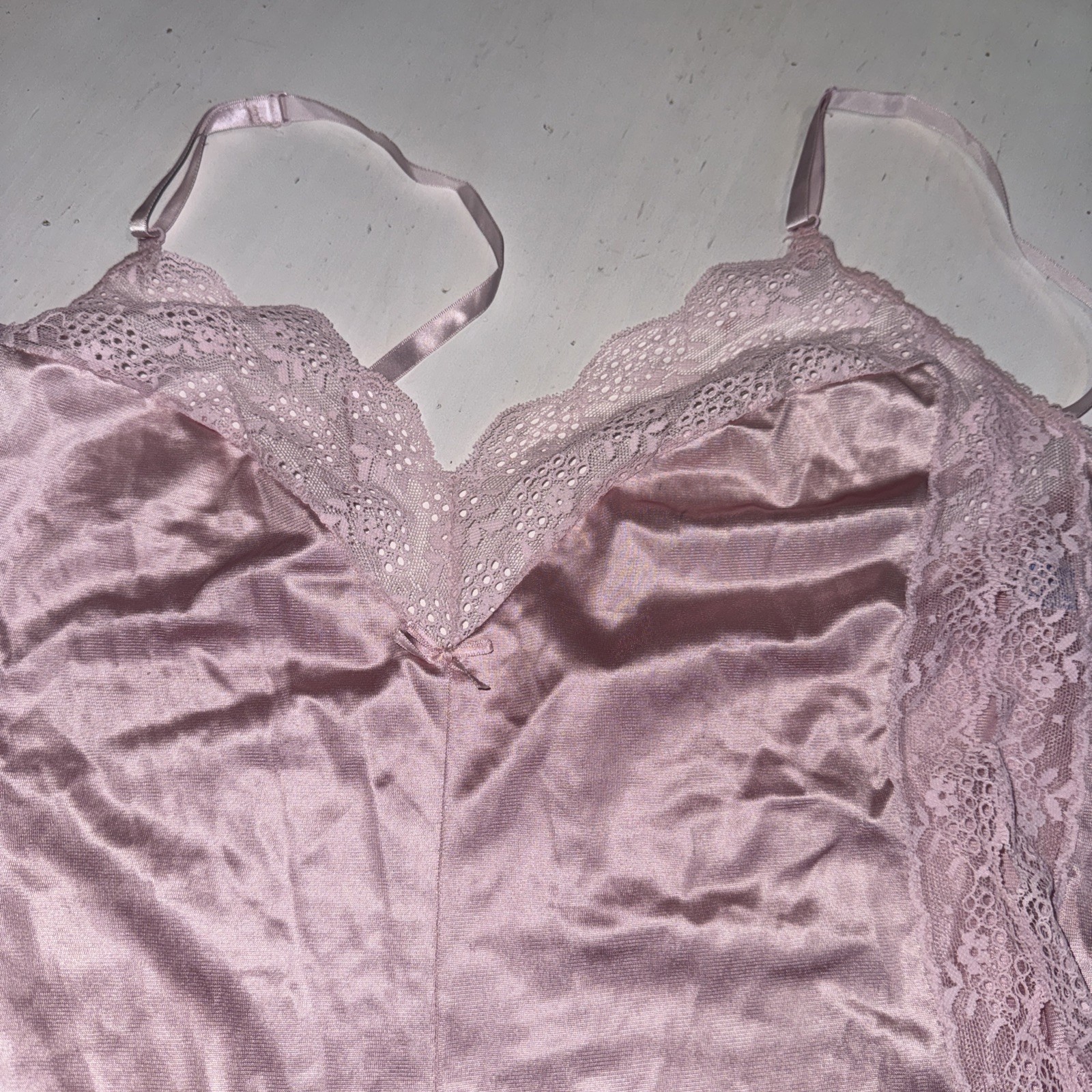 Vintage Warner’s Lacies Pink Satin Lace Teddy Bodysuit Size Medium USA Made