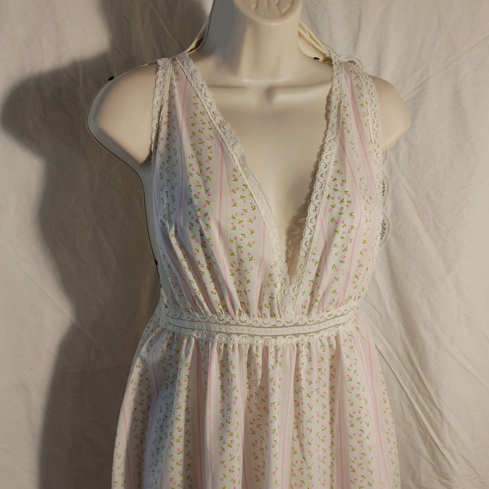Vintage Atkins Long Nightgown Size M Pink Design Lace Detail Cotton Blend