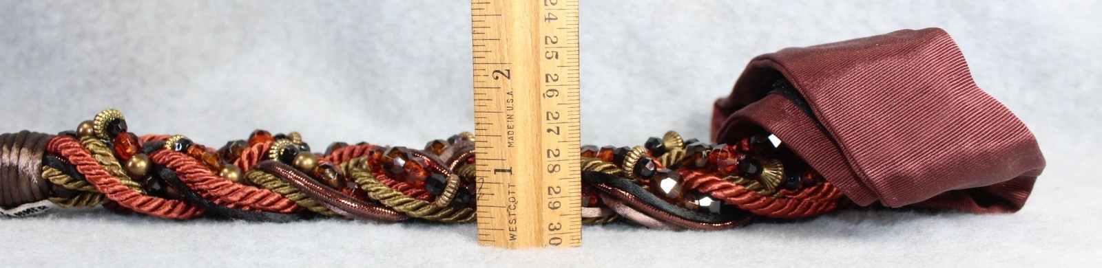 Carolyn Tanner Design Belt Brown Beads NOS Rope Braid Small fabric knots