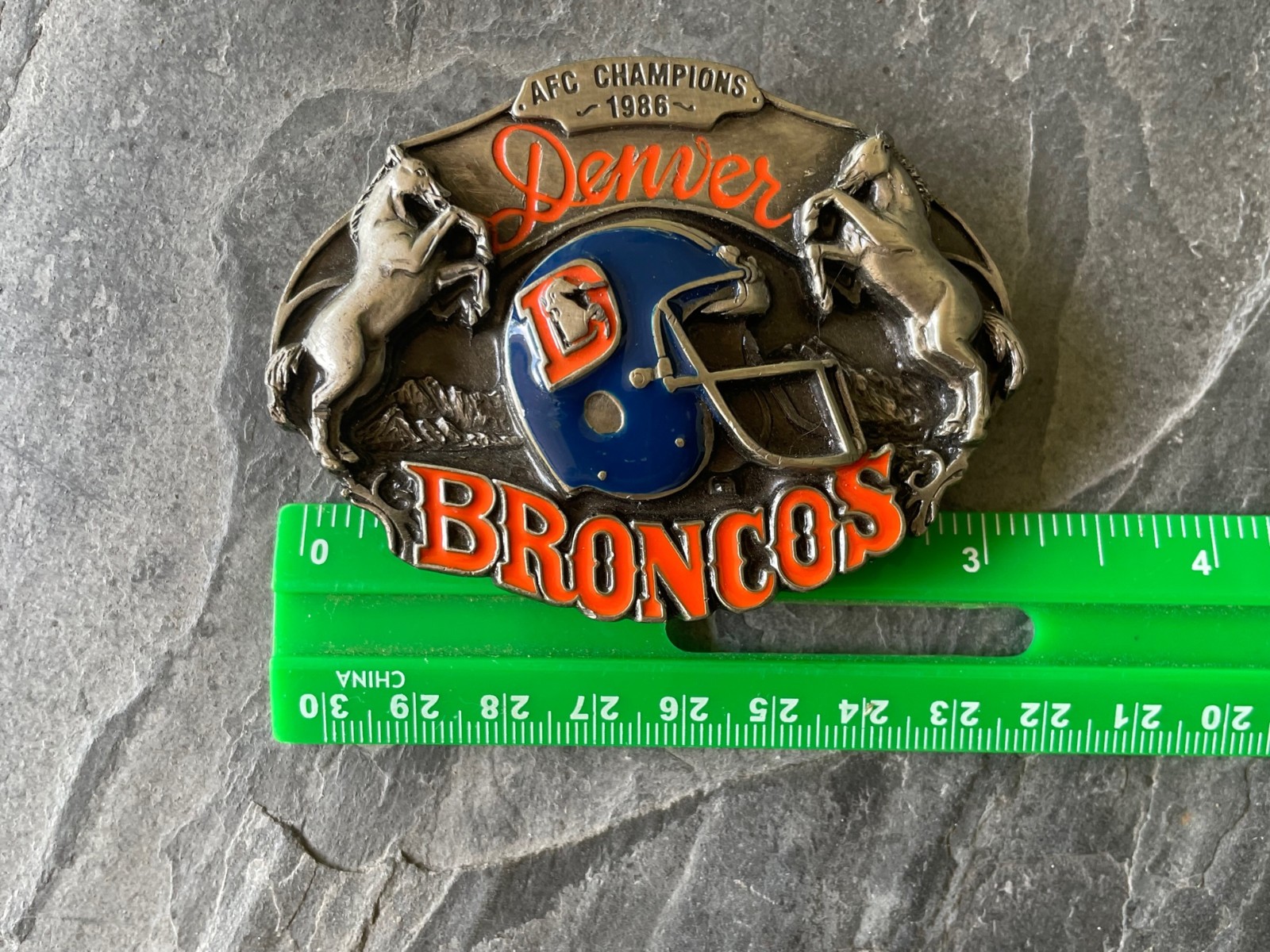 HEAVY Denver Broncos 1986 AFC Champs Belt Buckle NFL Football Vtg Awesome Retro