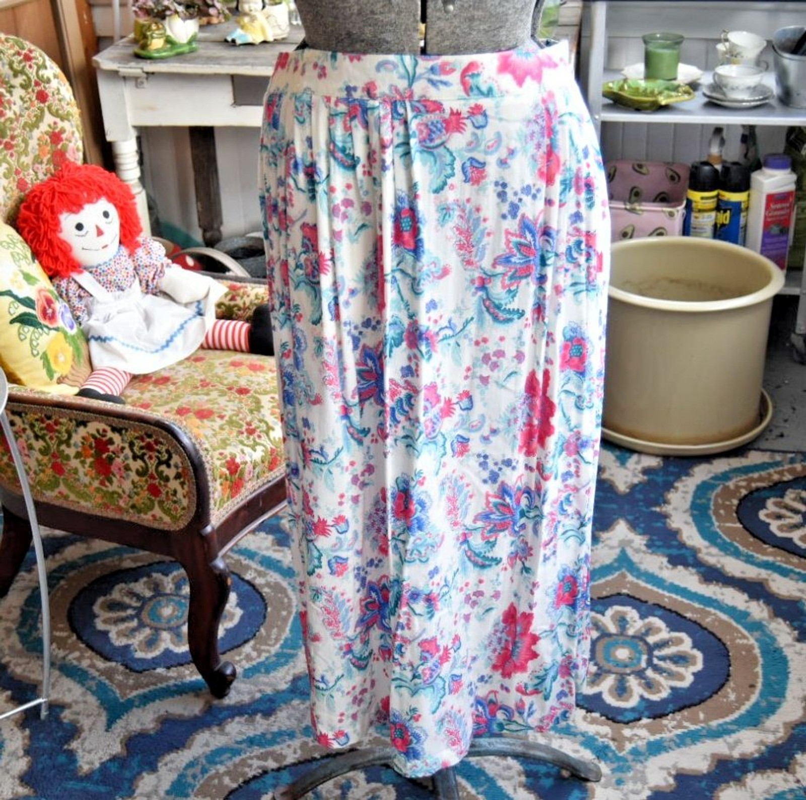 NWT Vintage 70s-80s Toff’s Pleated Floral Elastic Waist Midi Skirt Large