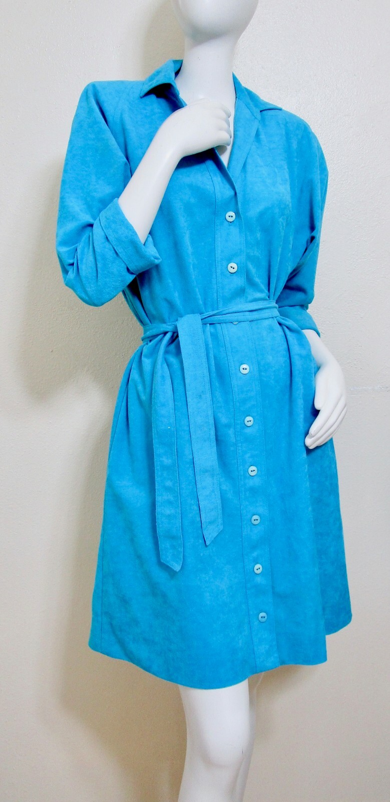 Vtg 70s Shift Dress Serbin Drapers Damons Turquoise S M