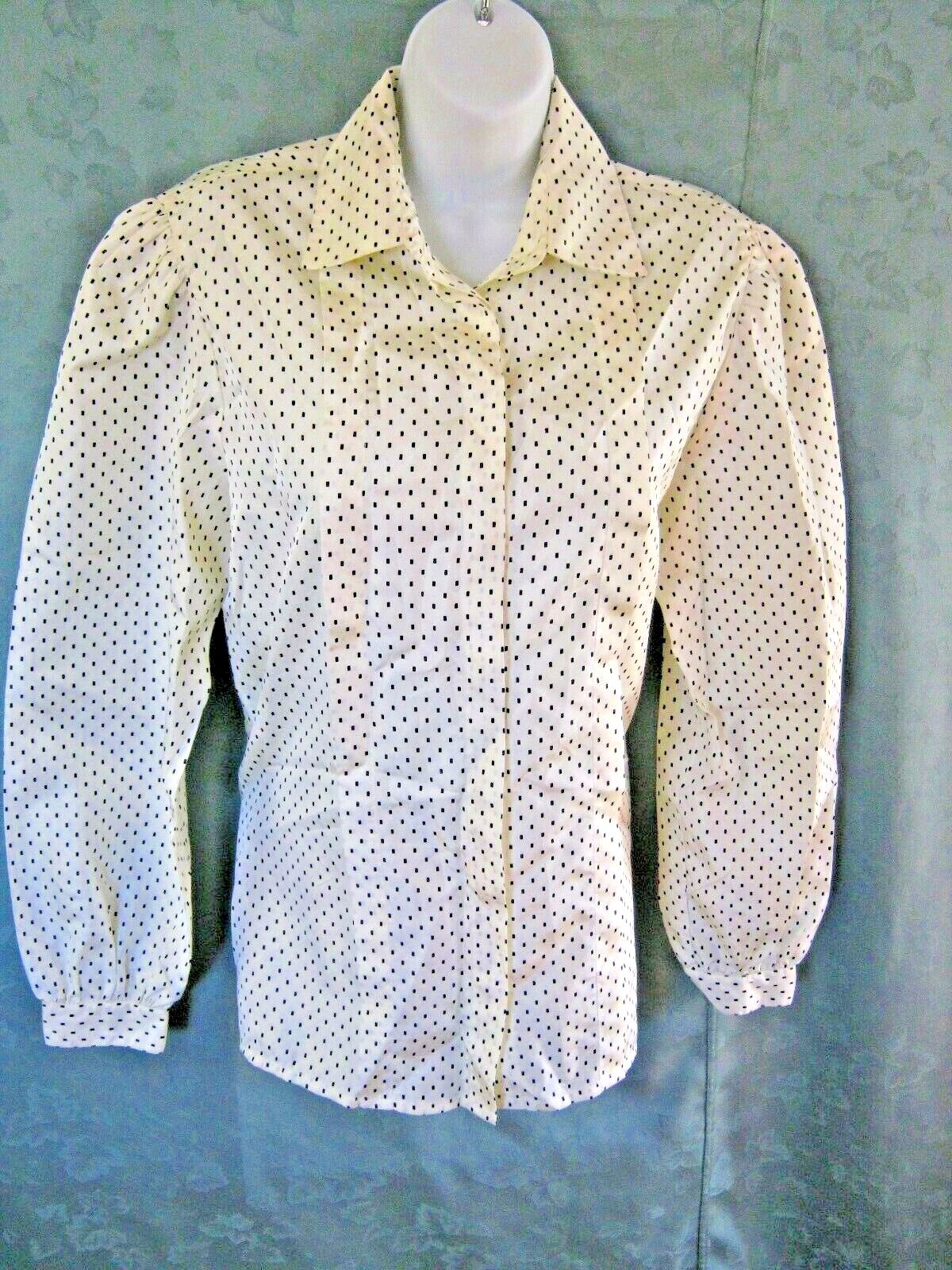 VTG 80’s Jones New York Shirt Size 12 Dot Print Statement Sleeve Taffeta