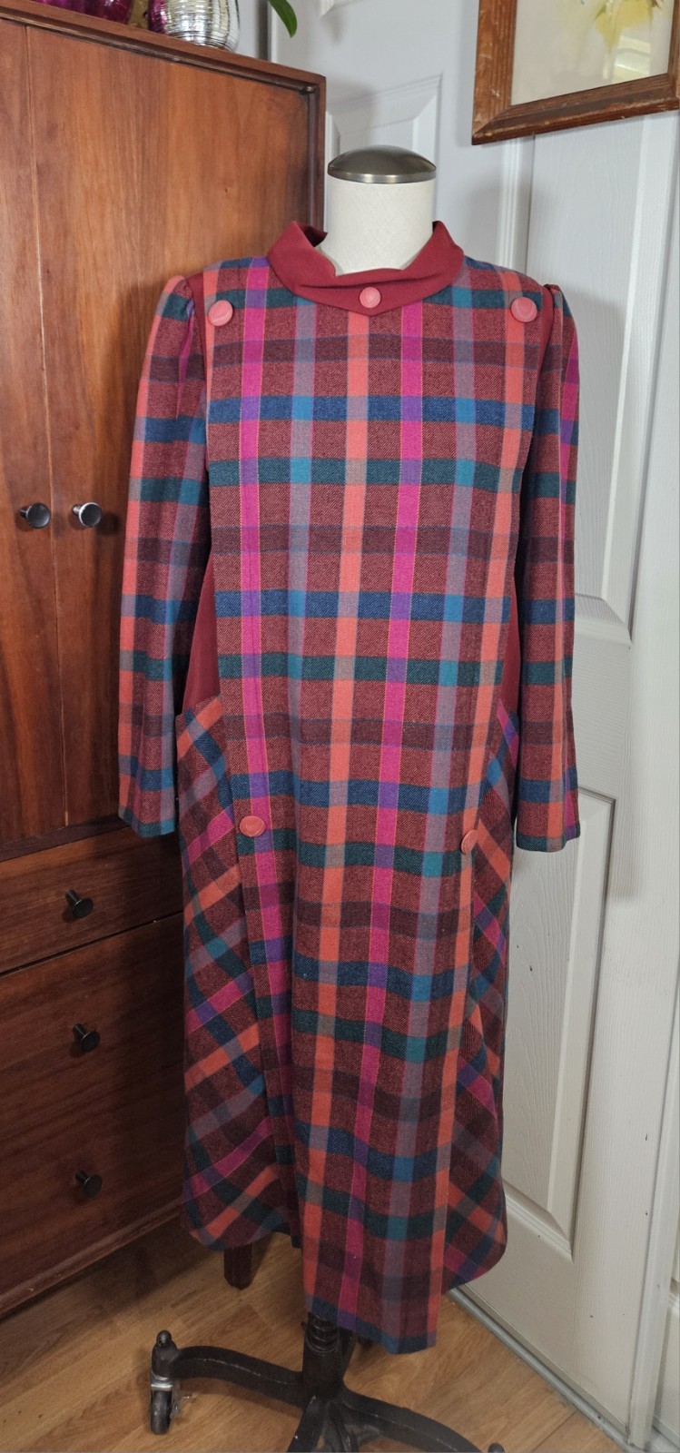 Vintage 70’s 60’s Plaid Midi Dress Mod Boho Cottagecore Retro Chic Tartan
