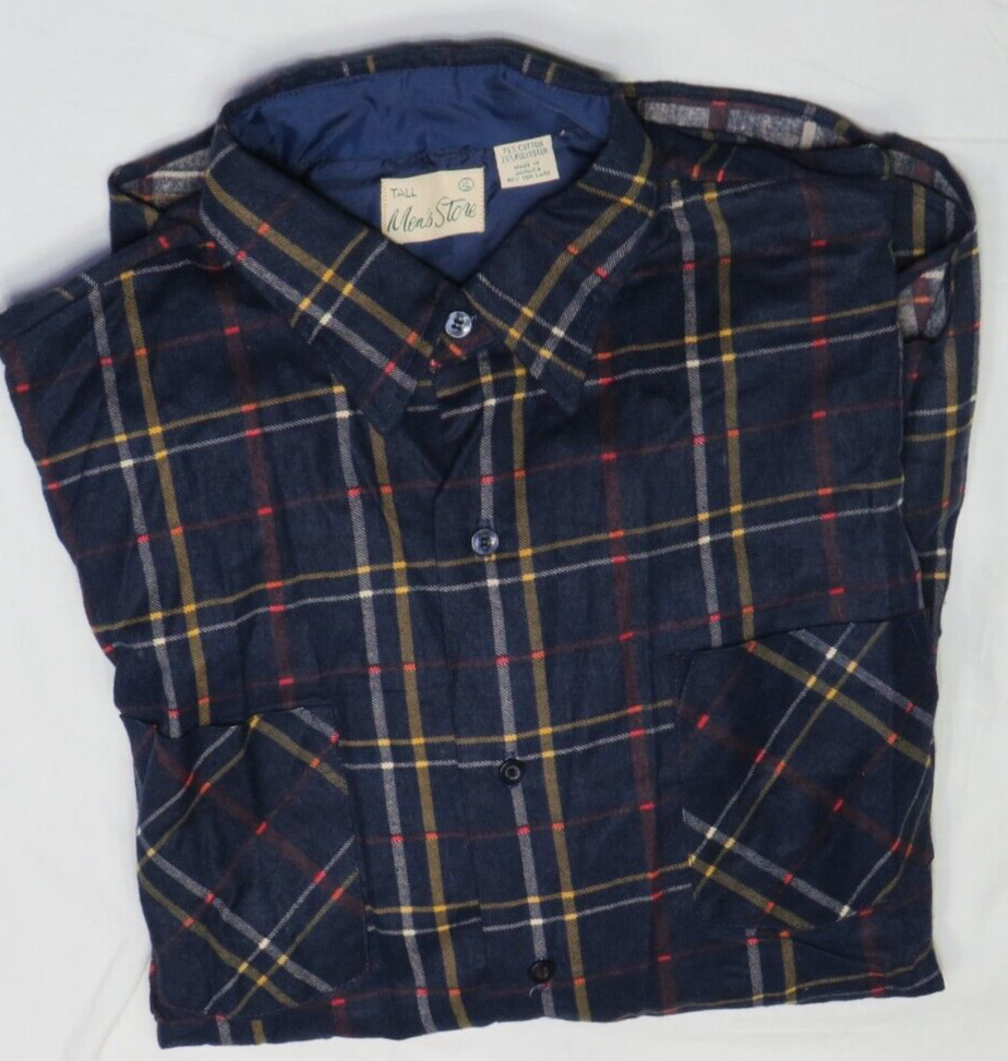 SEARS THE MEN’S STORE VINTAGE FLANNEL SHIRT XL BLUE PLAID JAMAICA NEW NWOT