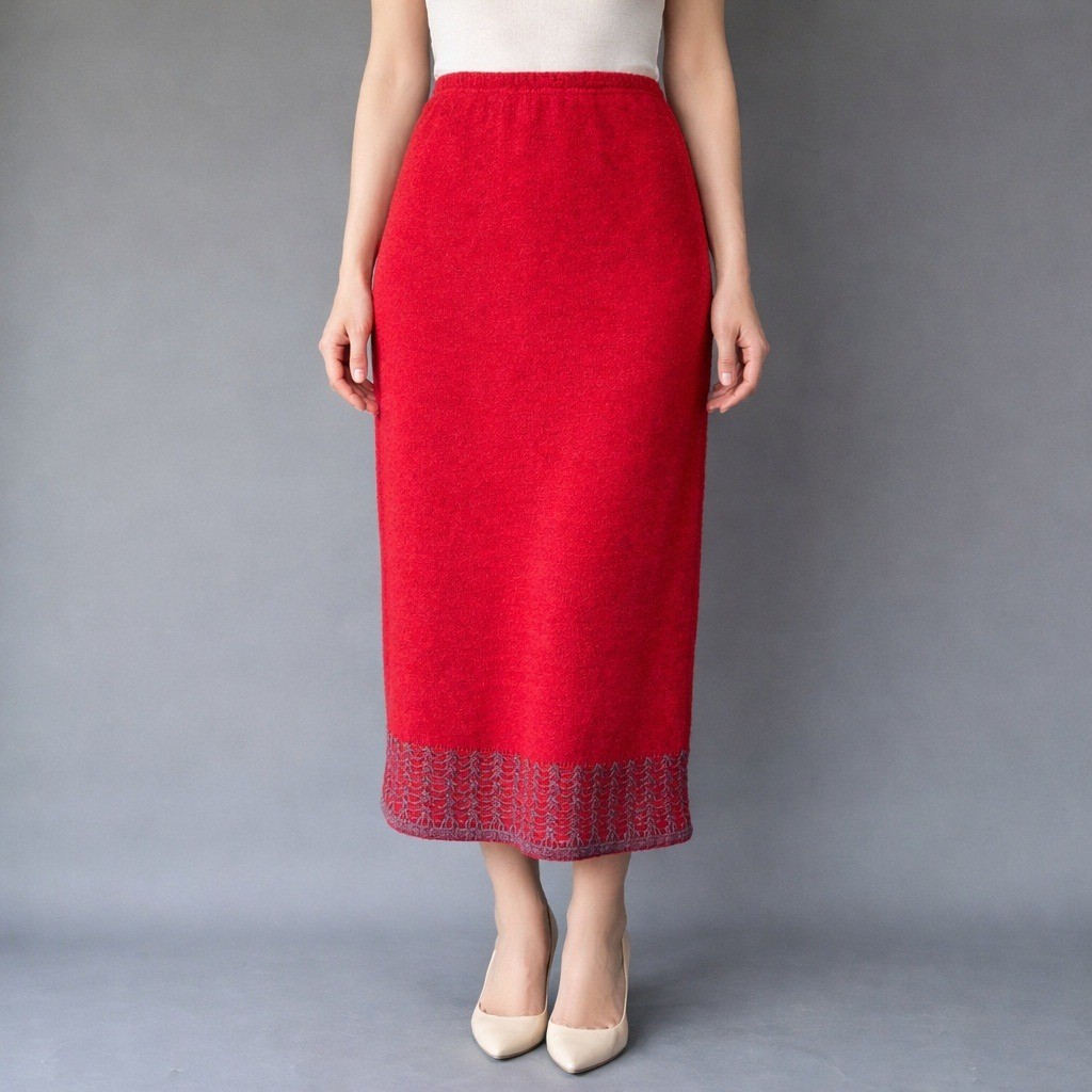 1980s Chacok Mohair Knit Maxi Skirt | Size 4 30″ | Burgundy Purple Trim Vintage