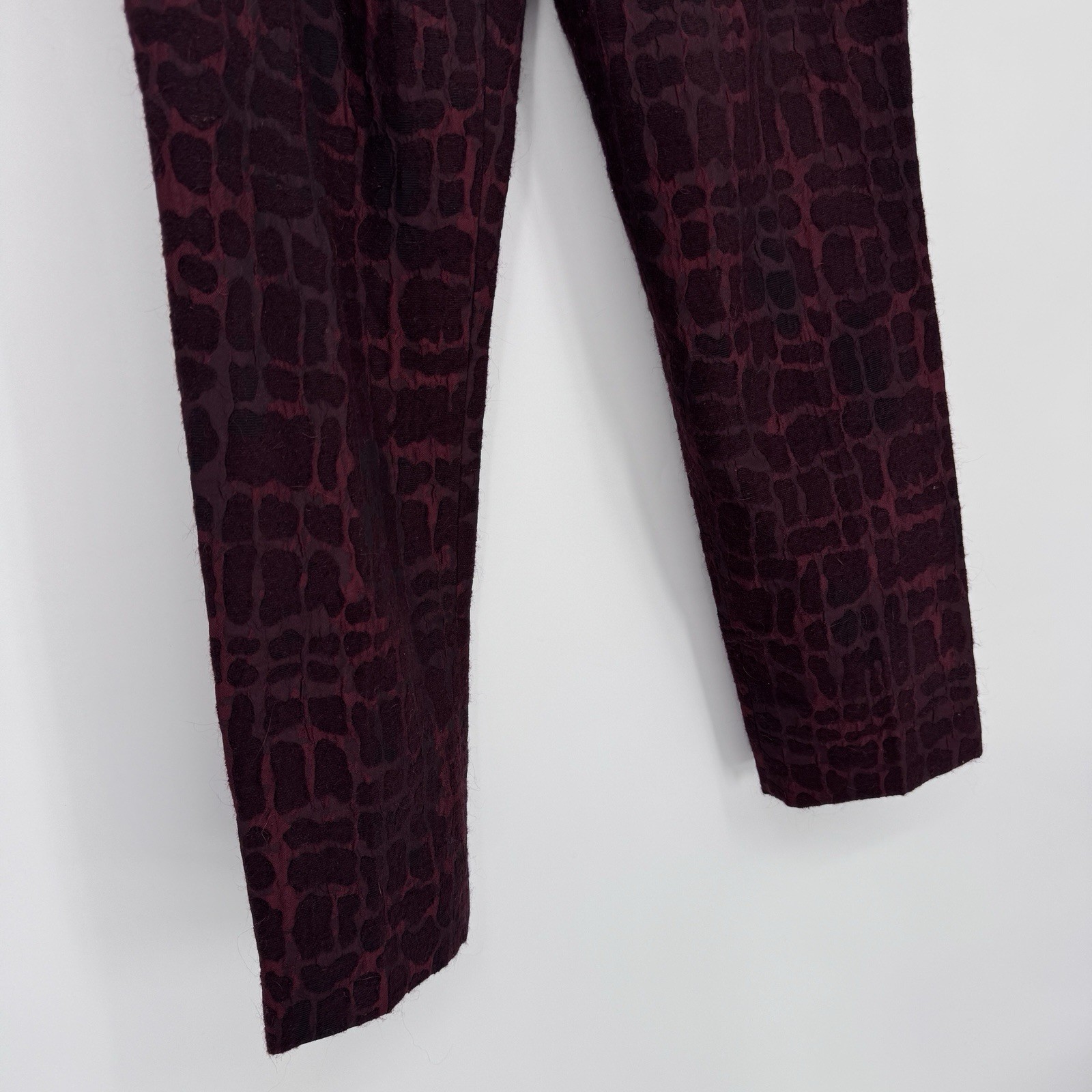 Vintage Max Mara Burgundy Jacquard Pants Sz 10 Textured Trousers Italy
